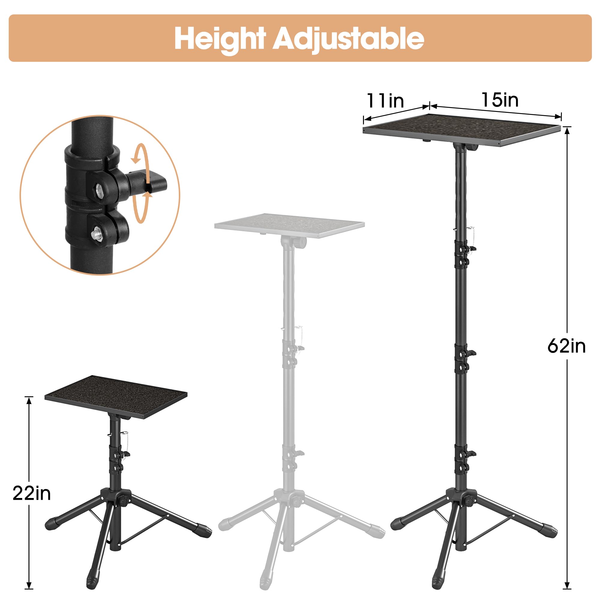 Opking Tall Projector Stand Tripod Adjustable, Laptop Tripod Stand From 22" To 62" With Safety Latch & Gooseneck Phone Holder, Outdoor Projector Stand For Office, Home, Stage, Studio, Dj Racks