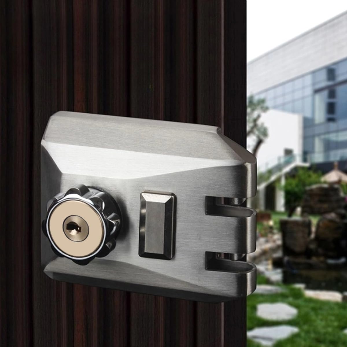Farfellny Home Door Vertical Keyway Deadbolt Rim Locks Set,Deadlock,Single Cylinder Metal Lock,Twist-To Locking Cylinder Deadbolt Lock,With Keyed Angle And Flat Strike Inter Locking,Alloy,Silver