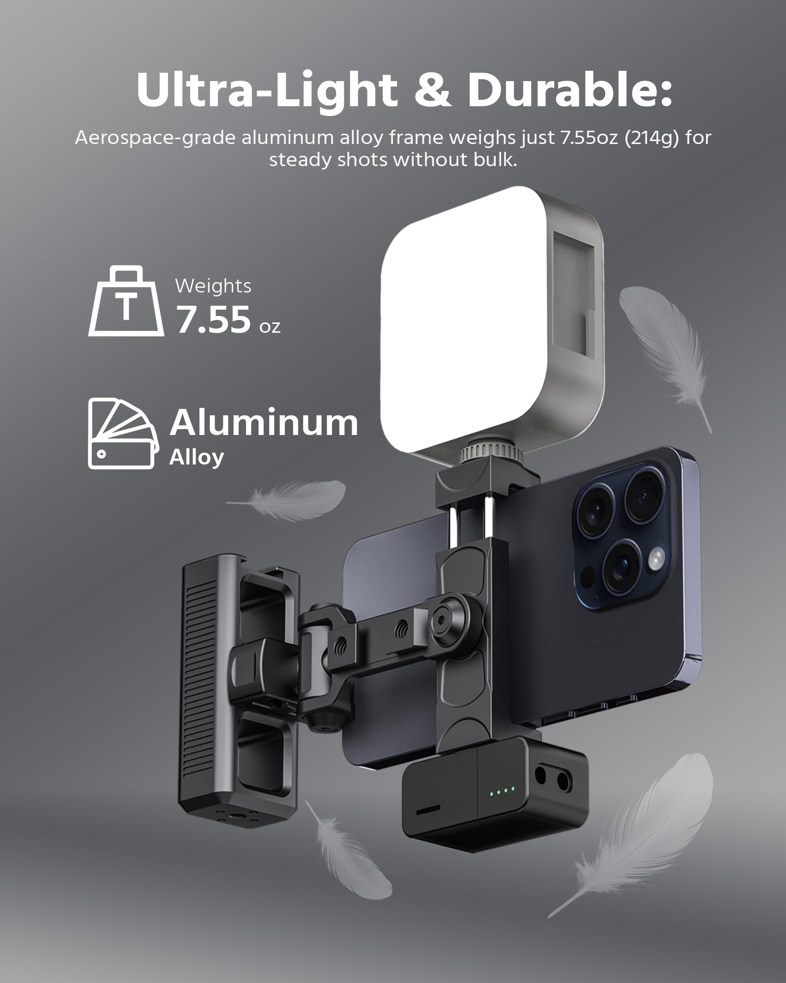 Rozoer Phone Clip Rig Stabilizer For Smartphone, Lightweight Handheld Vlogging Rig With 360° Rotation, Grip & Cold Shoe Mounts Compatible With Most Smartphones (For Arri-Standard)
