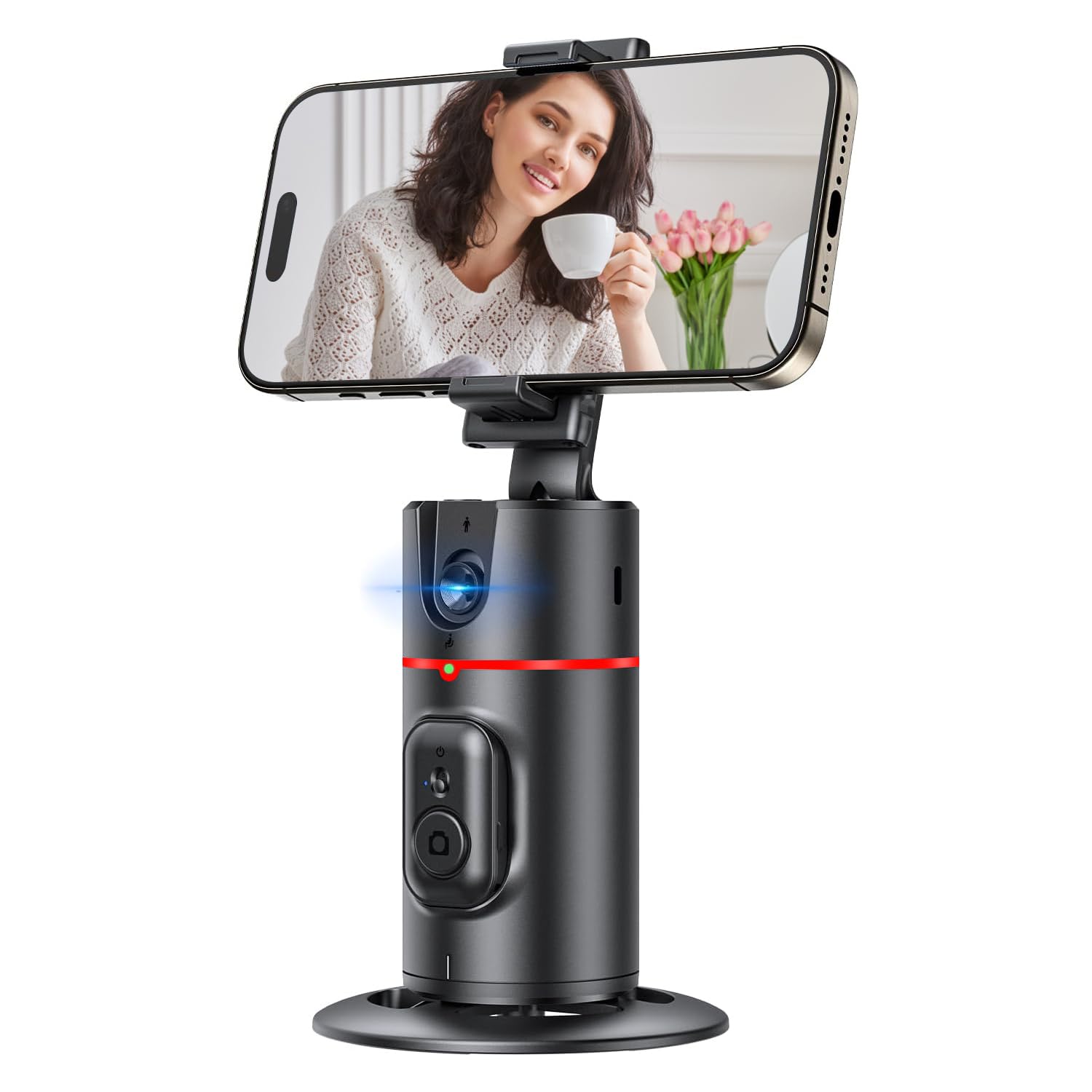 Korecase Auto Face Tracking Separate Phone Holder,360°Smart Rotation Shooting Foldable Tripod Phone Mount Gesture Control With Detachable Remote For Live Video,No App,Black