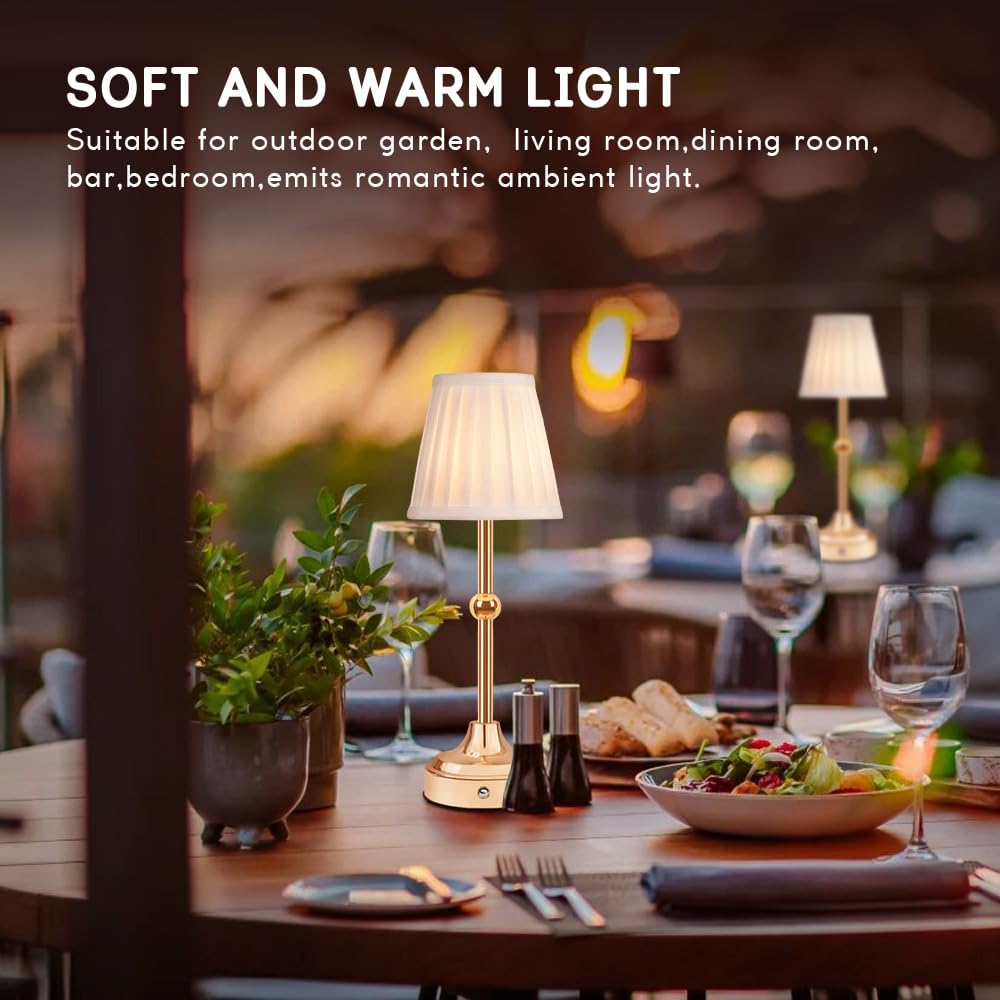 Ejfoiej Portable Led Table Lamp, 3-Levels Brightness Metal Desk Lamp, 3 Color Touch Control Rechargeable Lamp, Night Light, Bedside Lamp,Dining Room Lamp(Gold), Jdd-001
