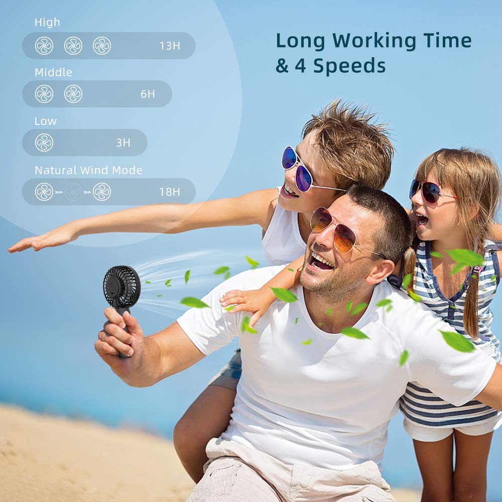 Handfan Mini Portable Handheld Fan, 3-Speeds Usb Rechargeable Pocket Fan With Natural Wind Mode