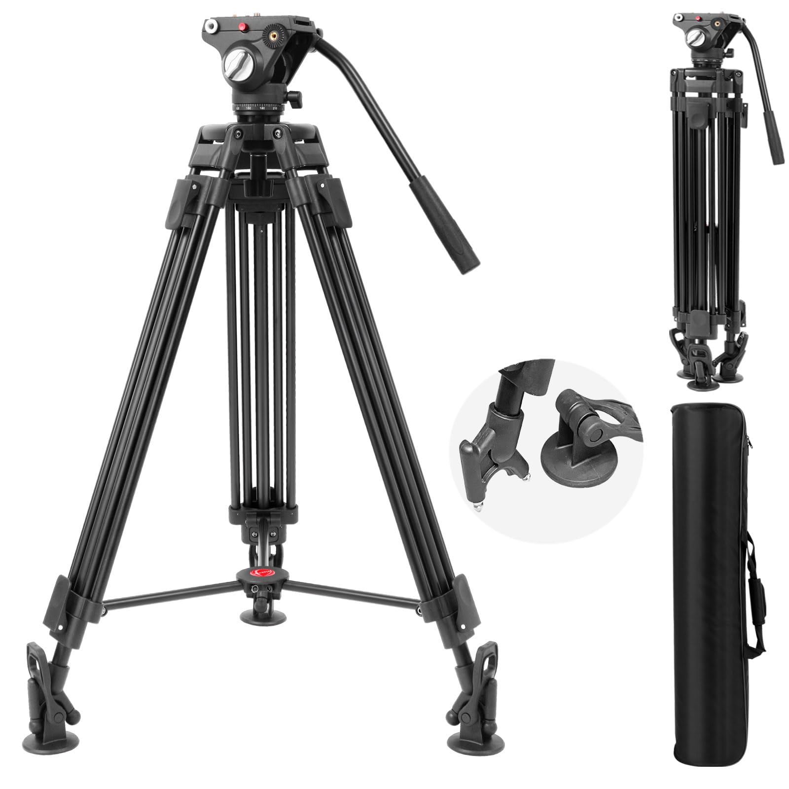 Nietoto 72"/183Cm Video Tripod Heavy Duty Tripod With 360° Fluid Head, Professional Aluminum Tall Camera Video Tripods Compatible With Canon Nikon Sony Dslr Camera Camcorder Telescope Bnoculars (Load 33Lb)