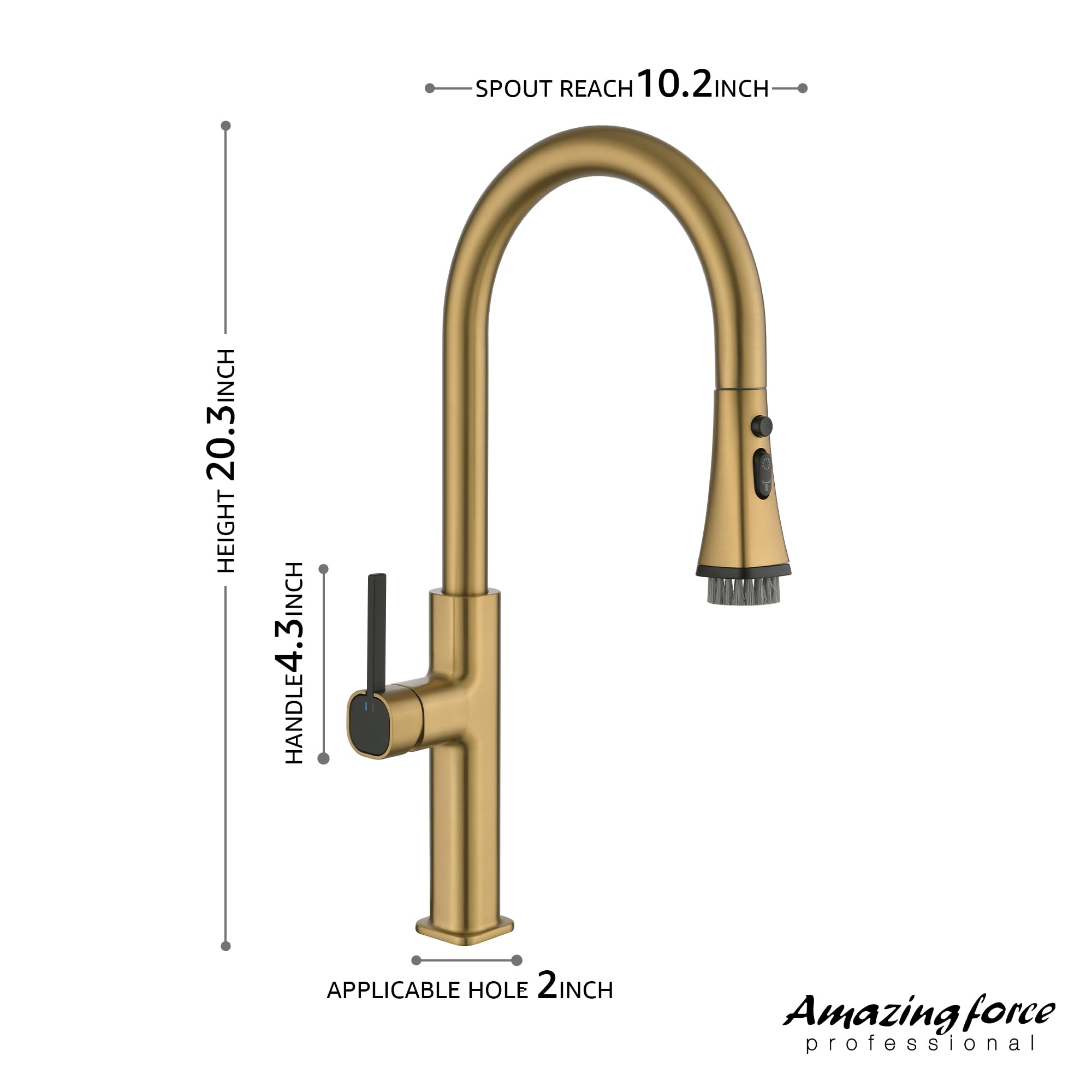 Amazing Force Kitchen Faucet, Kitchen Faucets With Pull Down Sprayer, Kitchen Sink Faucet, Faucet For Kitchen Sink, Magnetic Docking Spray Head, Brass Construction Brushed Gold