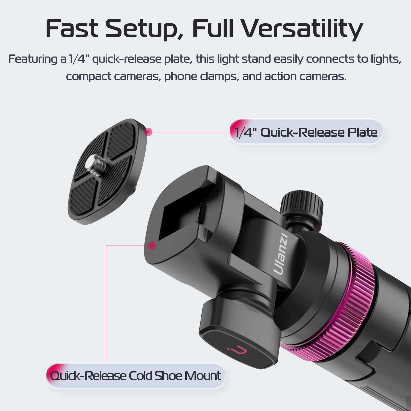 Ulanzi Mt-89 Extendable Tripod Aluminum, 82" Portable Adjustable Light Stand With 1/4" Screw Quick Release, 360° Ball Head Camera Phone Tripod For Camera Video Light Smartphone, Lightweight For Travel