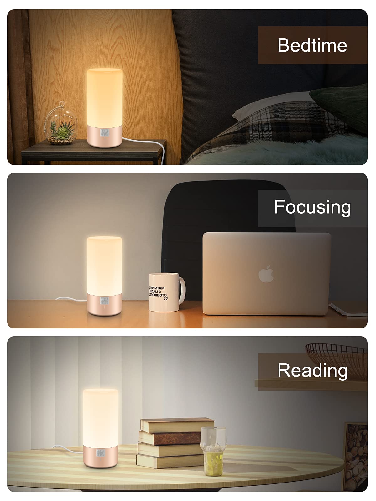 Easemo Led Touch Table Lamp, Bedside Lamp For Bedroom, Dimmable Nightstand Light With Rgb Color Changing & 3 Level Warm Light, Small Reading Desk Lamp For Living Room, Dorm & Office(Gold)