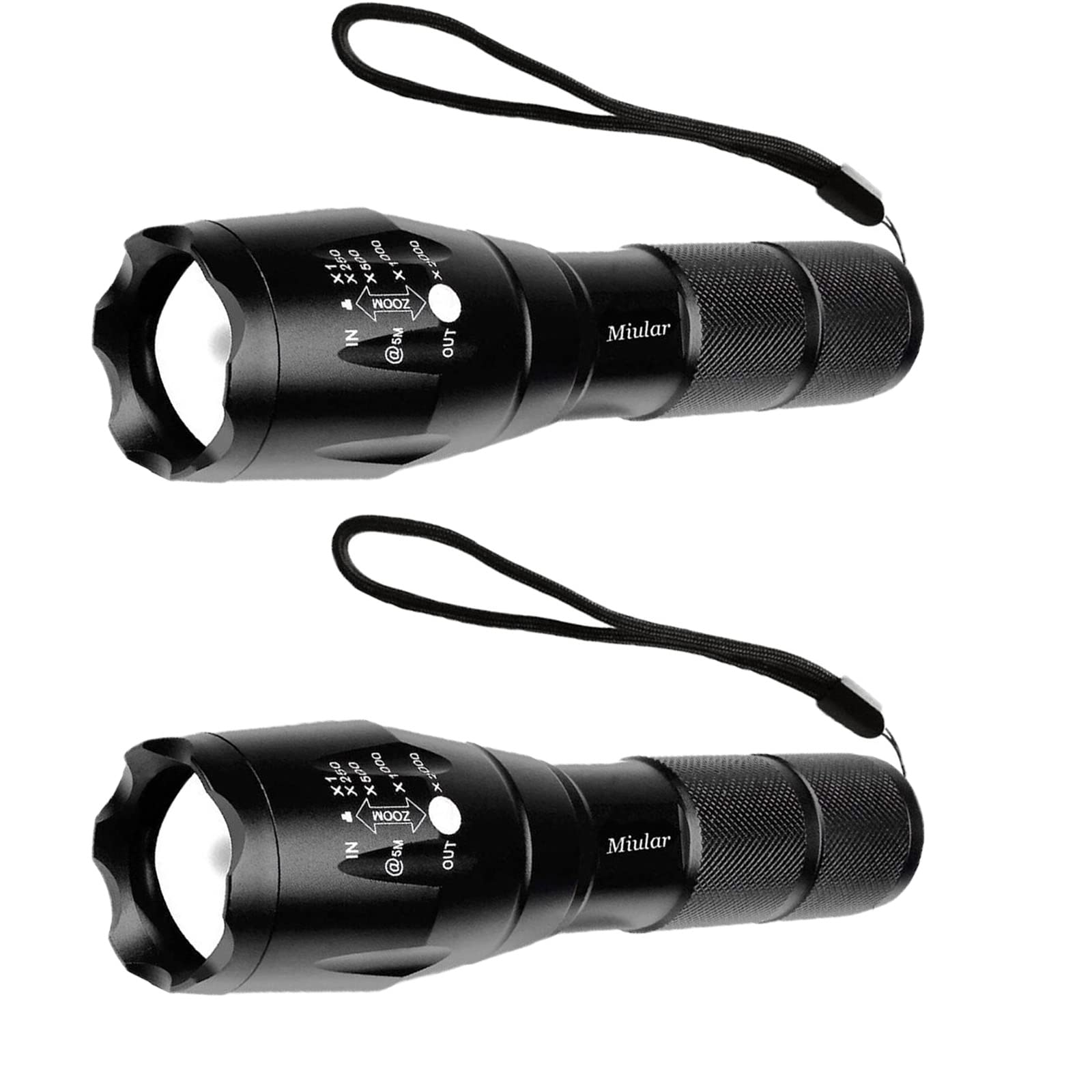 Miular 2 Pack Led Tactical Flashlight Military Grade 5 Mode High Lumens Zoomable Flashlights Portable Handheld Flash Lights For Camping Outdoor Emergency