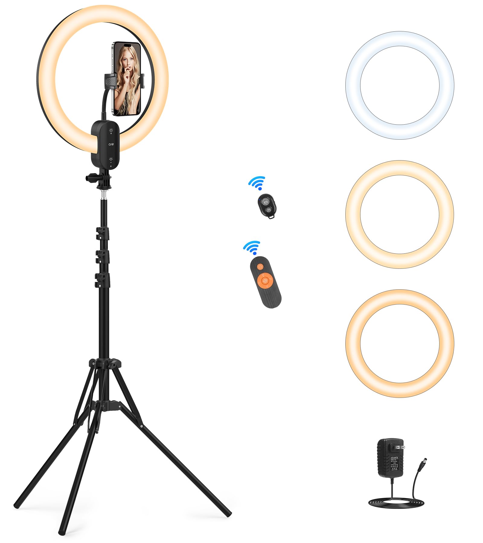 Qeuooiy 12" Selfie Ring Light With 63" Tripod Stand/Phone Holder, 20W Led Circle Lights Dimmable 3000-6500K With Remote Control And Built-In Rechargeable Battery For Vlog, Makeup, Youtube, Camera