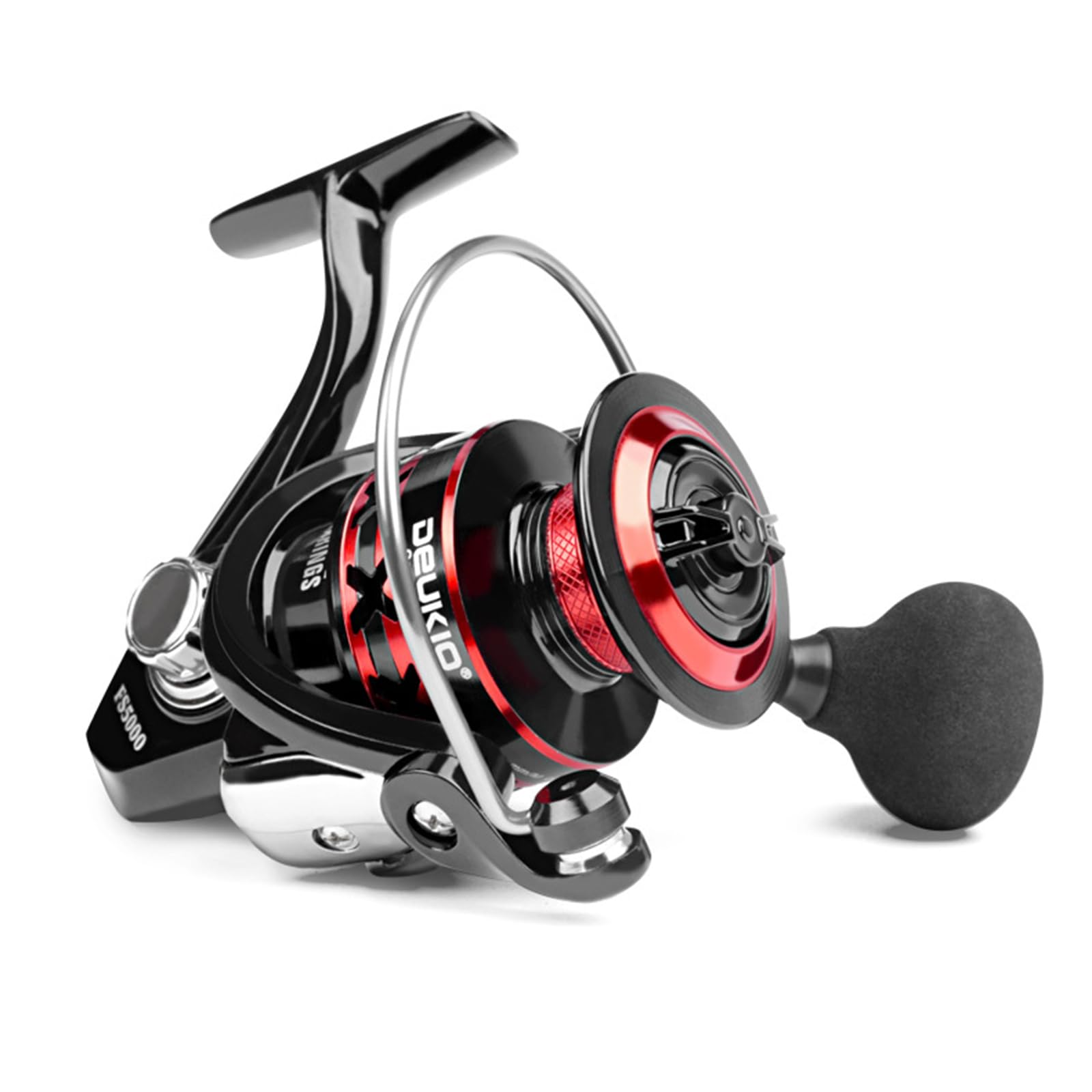 Kovnise Saltwater Spinning Reel Reversible Fishing Reel Black-Red Foldable Handle Interchangeable Left/Right Lightweight Smooth Powerful Spinning Fishing Reel With 5.0:1 Gear Ratio For Boat Fishing