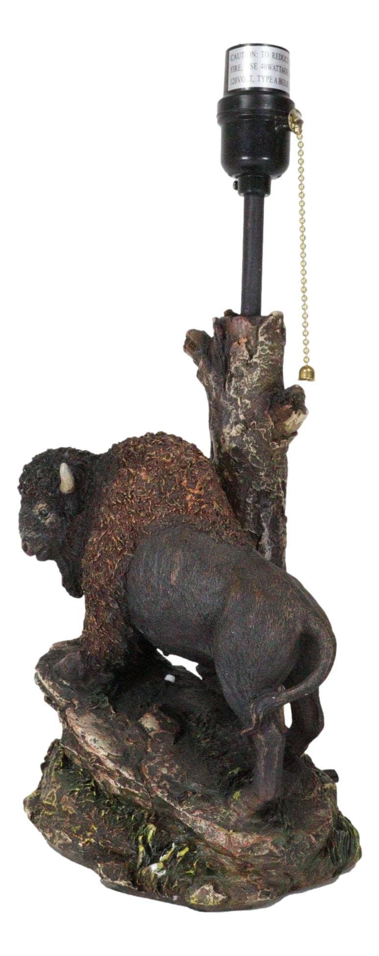 Ebros Gift Country Western Wild Bison Buffalo Cattle Roaming Grassland Sloped Rocks By Tree Stump Desktop Table Lamp Figurine With Shade Rustic Wildlife Bisons Bulls Home Lighting Accent