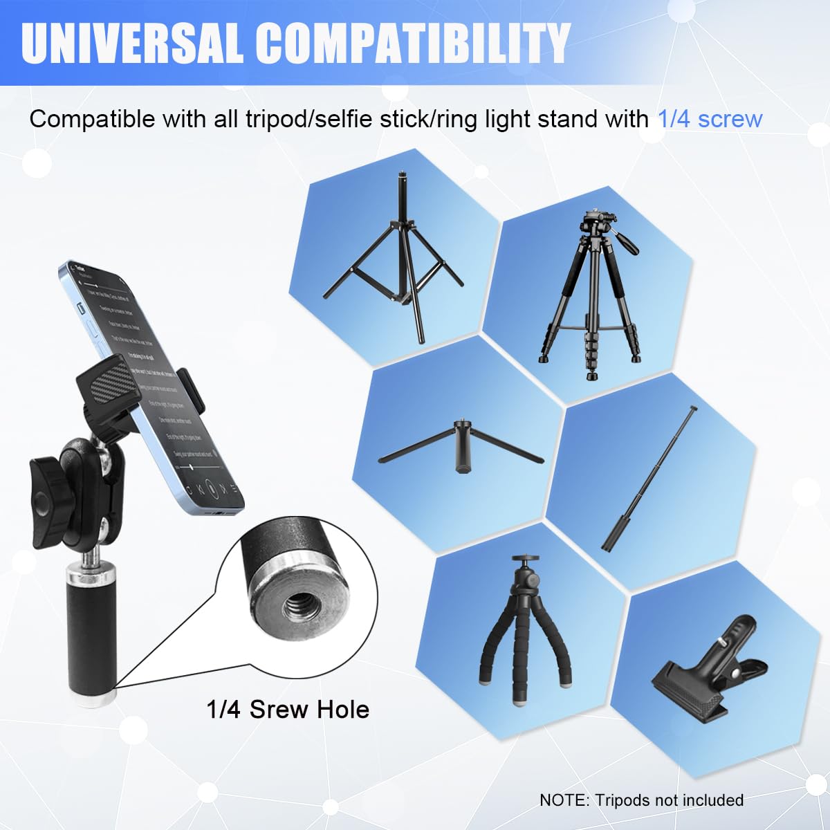 Jctriway Tripod Phone Mount, Universal Phone Holder For Tripod, Cell Phone Tripod Mount Adapter Multi Angle Adjustment Tripod Phone Holder For Iphone, Samsung Galaxy And Other Smartphones