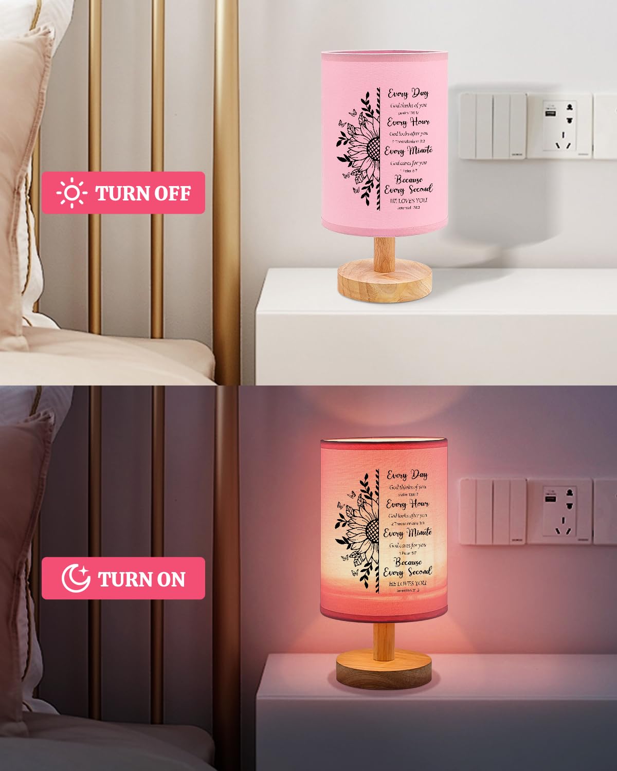 Calibron Christian For Women Table Lamp, Religious For Women With Bible Verse Prayer Inspirational Fabric Lamp Spiritual For Friend (Pink)