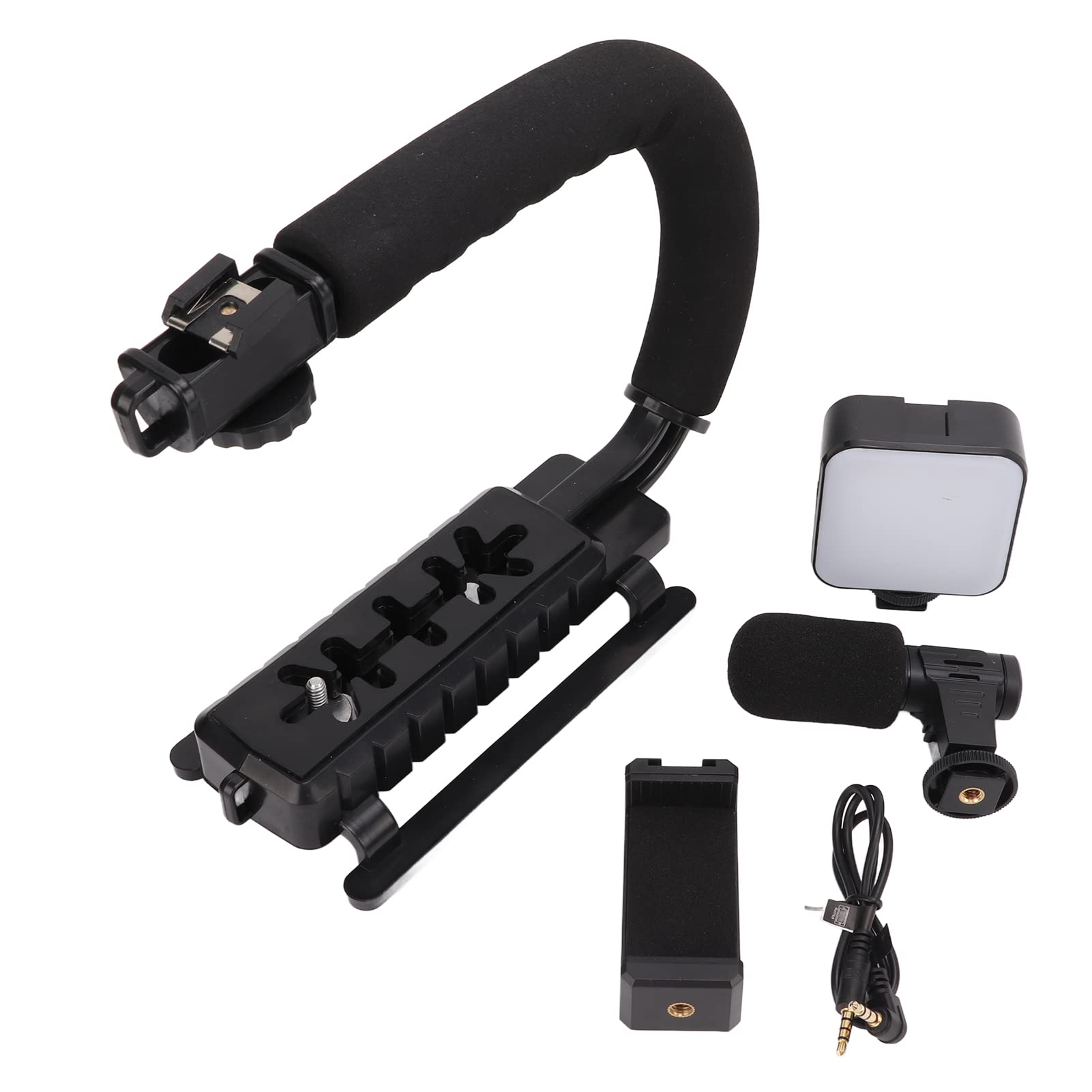 Byged Handheld Video Camera Stabilizer, Portable U Shaped Bracket With Led Light Microphone, Prevent Shaking When Shooting, For Slr Camera, Mobile Phone, Digital Camera, Video Recorder