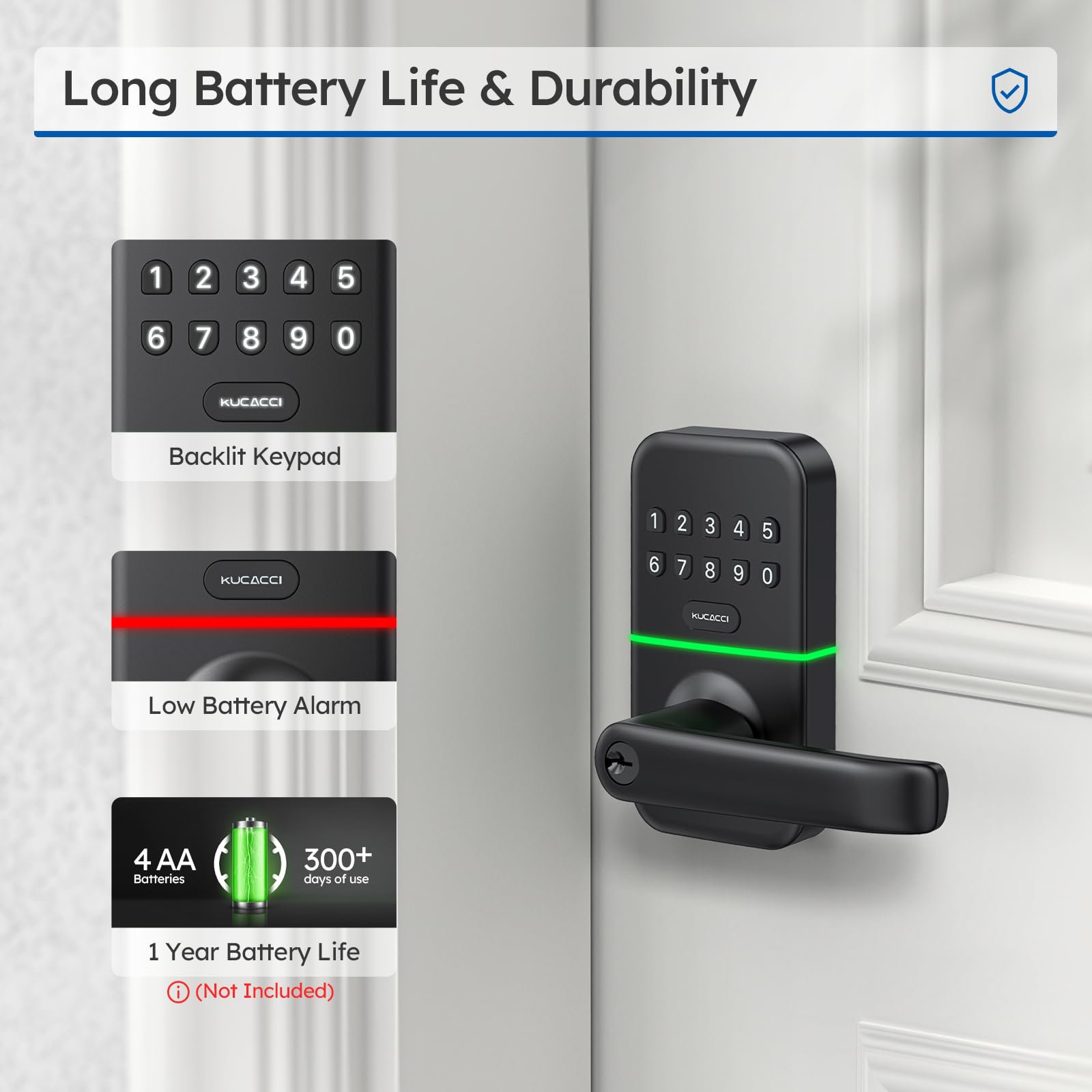 Kucacci Smart Door Handle Lock With Keypad: Keyless Entry Digital Knob For Front Door - Electronic Smart Lock With Keypad - Exterior Code Door Knob - Easy Installation