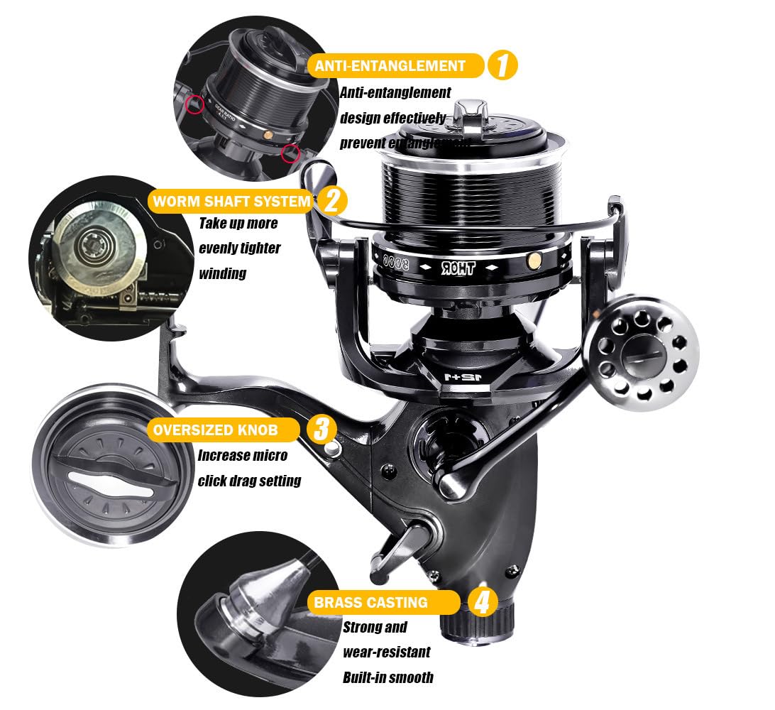 Ktgcozs Tor7000 Spinning Fishing Reel 5.2:1 12+1Bb High Speed 40Lb Max Drag Aluminum Spool Freshwater