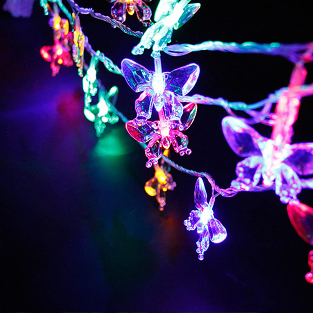 Tebocr Butterfly Solar String Lights - 16 Feet, 20 Led Multicolor, Waterproof, 8 Modes For Outdoor Patio Garden Yard Fence Wedding Christmas Party