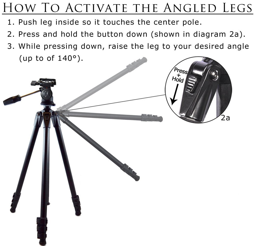 Ecostconnection 80" Inch Elite Series Professional Heavy Duty W/Angled Legs, Action Camcorder Tripod For Dslr Cameras + Microfiber Cloth