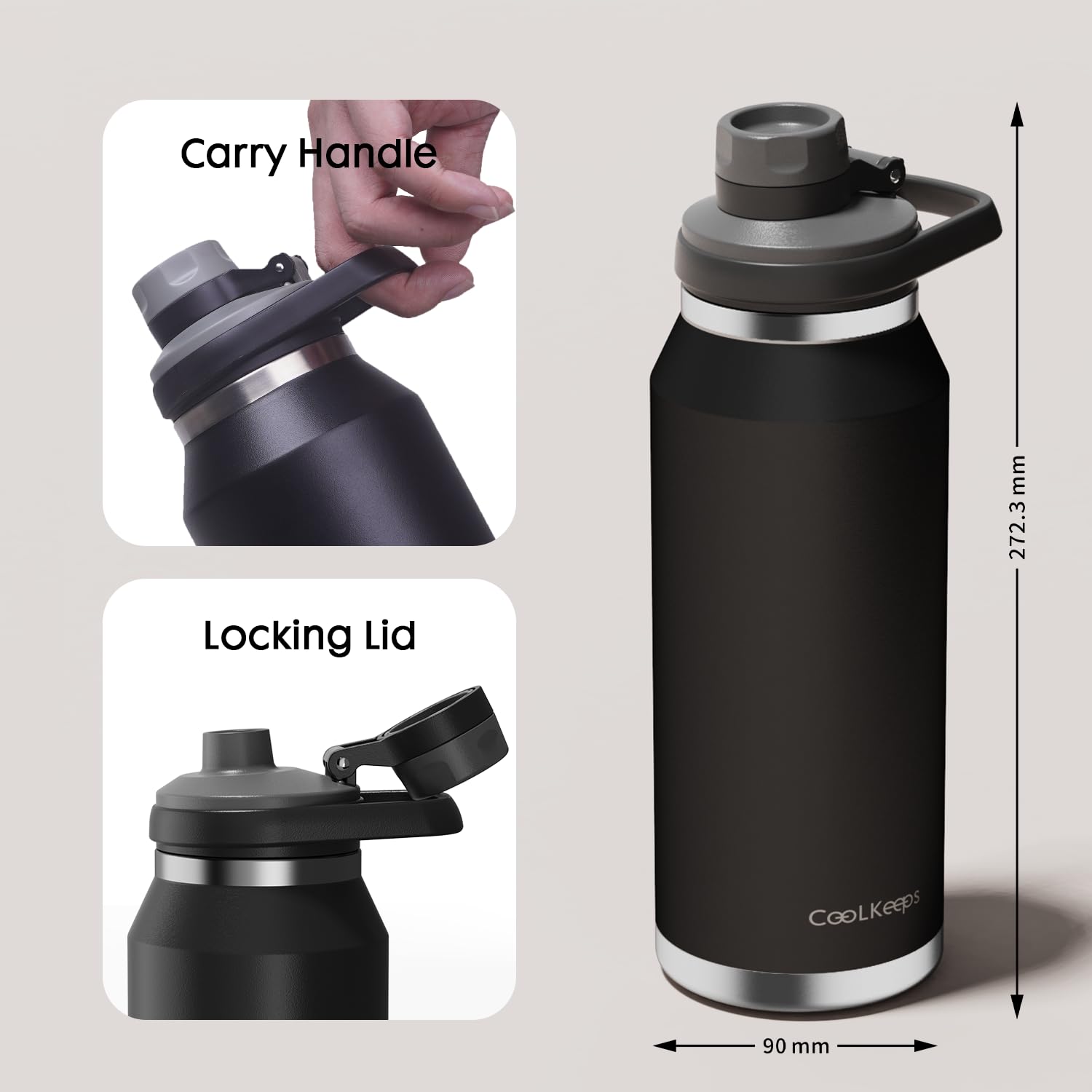 Insulated Water Bottle 34 Oz With Fixable Lid For Sport Travel Gym Stainless Steel Water Bottle