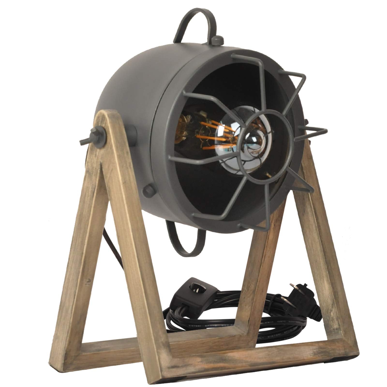 Cosylux Vintage Table Lamp Grey Old Wood, Retro Searchlight Desk Light For Rustic Decor, Farmhouse Cage Cinema Adjustable Industrial Bedside Lighting For For Loft, Studio, Bedrooms (With No Bulb)