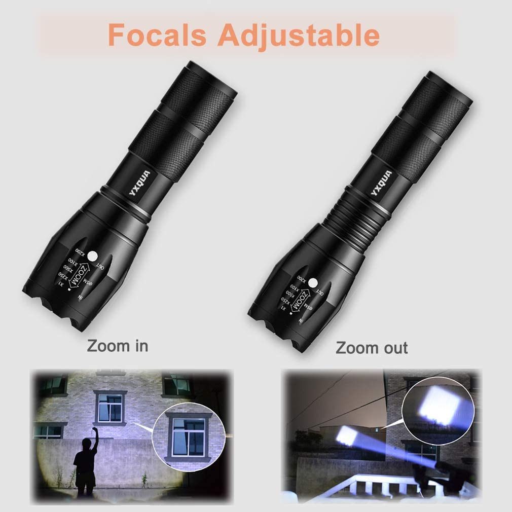 Yxqua Usb Rechargeable Flashlights, 8381 High Lumens Lights, 3 Modes, Zoomable & Waterproof Super Bright Flash Light For Camping, Hiking, Emergency Hurricane(5.1 In)