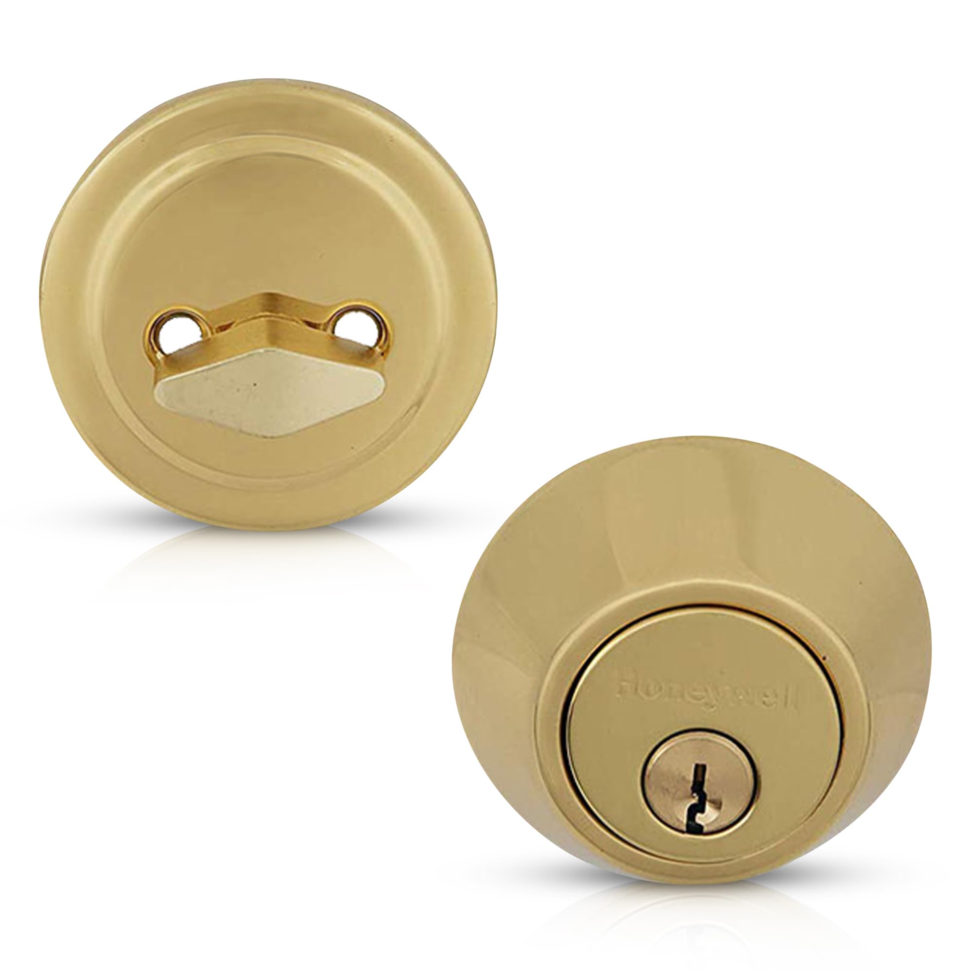 Honeywell Safes & Door Locks - Single Cylinder Front Door Deadbolt Lock Set - Anti-Bump Resistant Dead Bolt Lock For Exterior Doors With 2 Entry Keys - Polished Brass - 3 X 5 X 8.5 In - 8111009