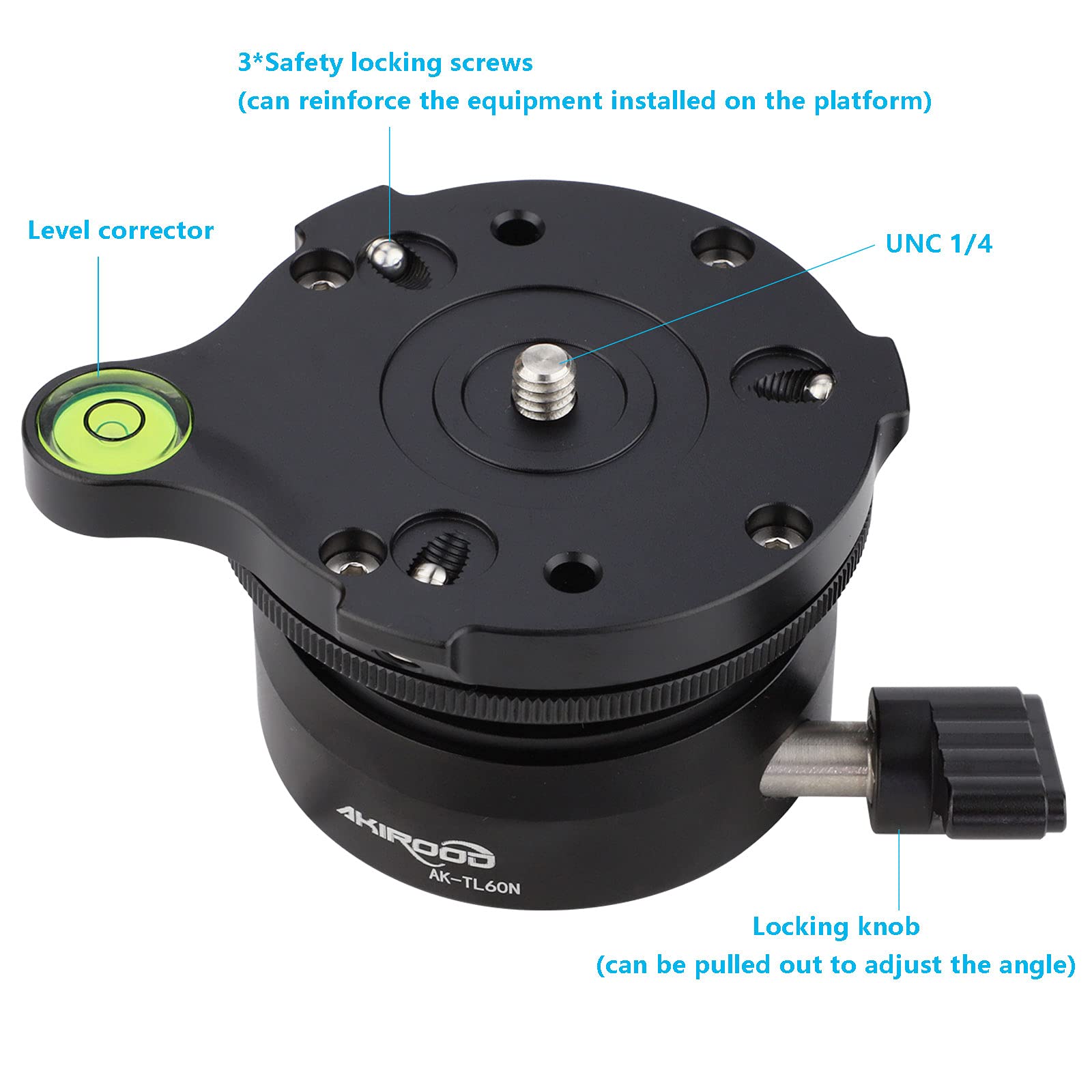Akirood Tripod Leveling Base Half Ball,For Canon Nikon And Other Dslr Cameras Tripods Monopods With Offset Bubble Level With“1/4" 3/8" Thread