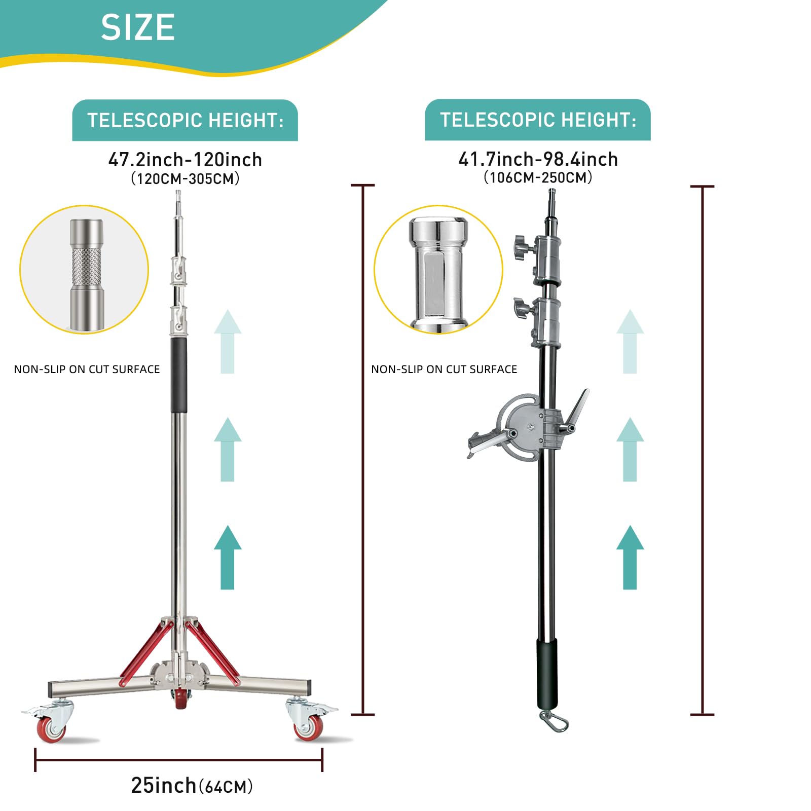 Youtin Heavy Duty Light Stand With Casters And Boom Arm, Adjustable Tripod Stand Stainless Steel,Photography Wheeled Base Stand For Studio Softbox, Monolight, Reflector