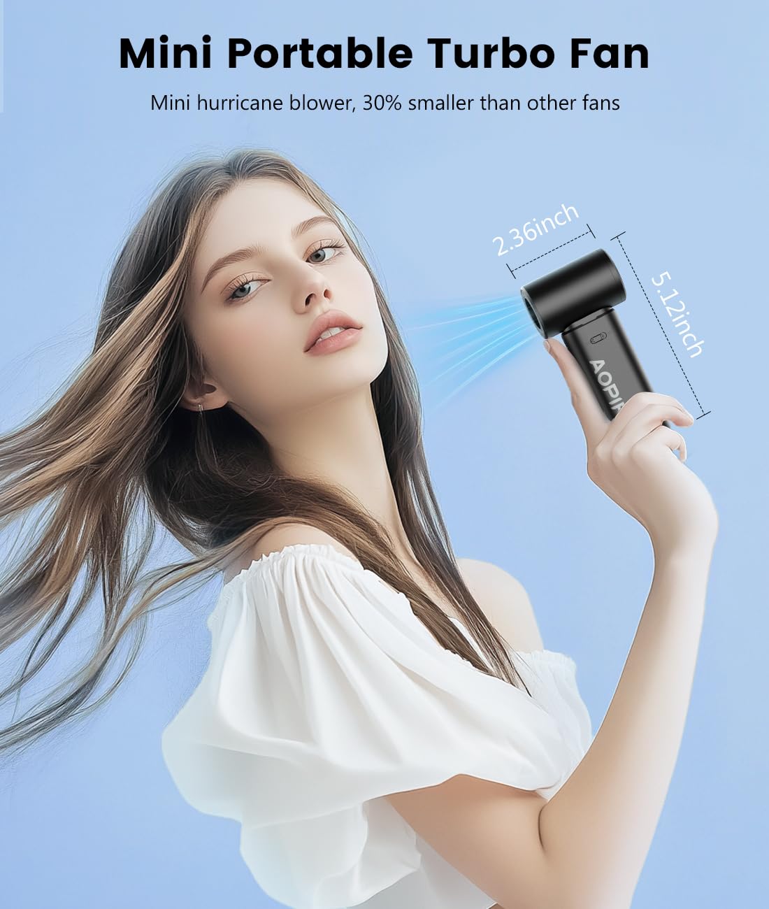 Portable Fan - 24000Rpm High Speed Mini Turbo Handheld Fans With Digital Display - Rechargeable Batt