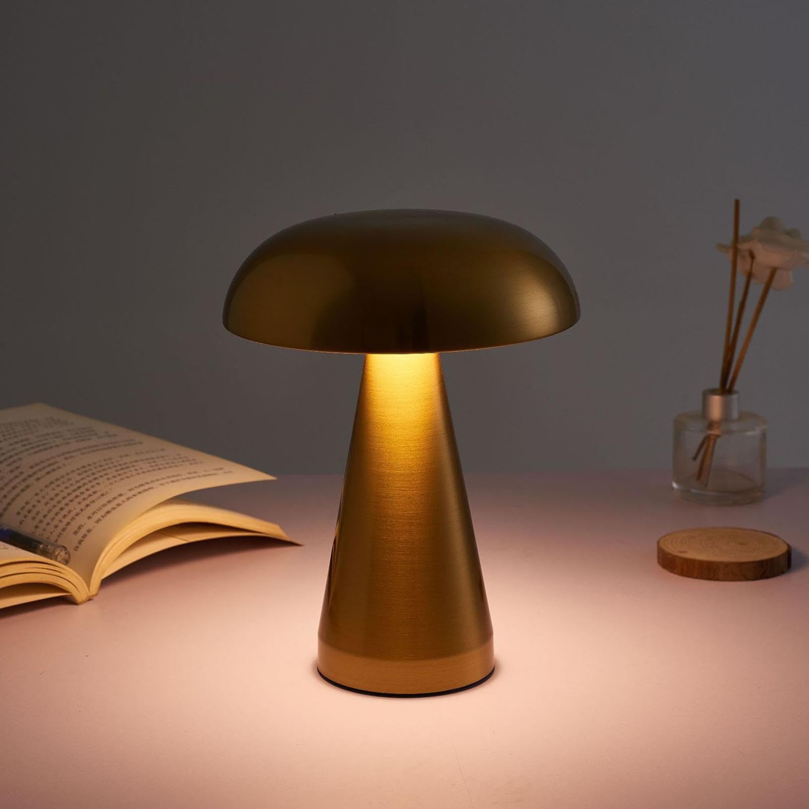 Lutiedan Table Lamp Light, Usb Charging Night Light Luxury Usb Charging Dest Lights Mushroom Shape Table Lamp Night Lights For Bedroom, Bedside, Bar, Outdoor Actitivity (Gold)