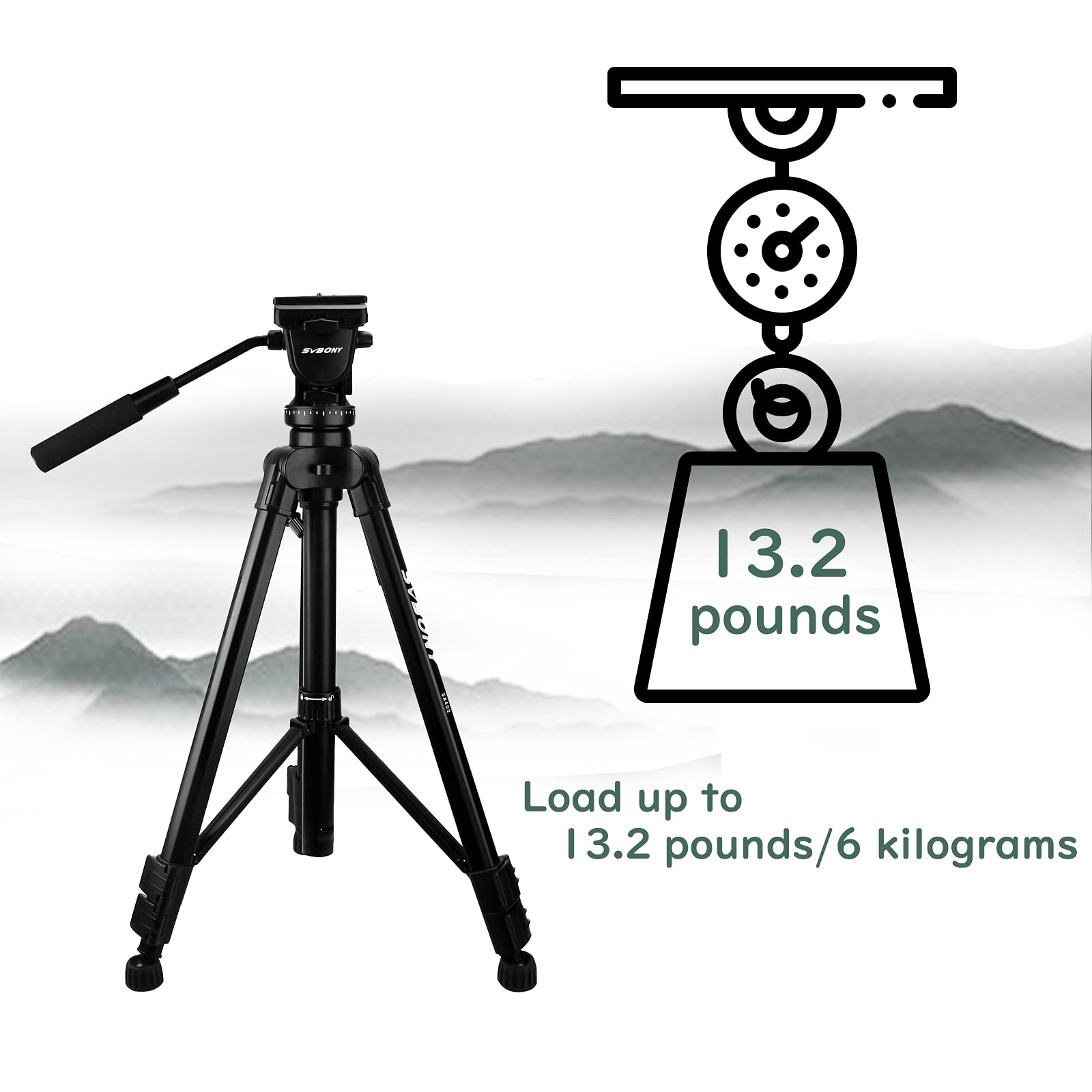 Svbony Sa402 Tripod, Fluid Head Aluminum Travel Tripod With 1/4 Inch Quick Shoe Plate For Spotting Scope And Digital Slr Dslr Cameras Camcorder, Load Up To 13.2 Pounds