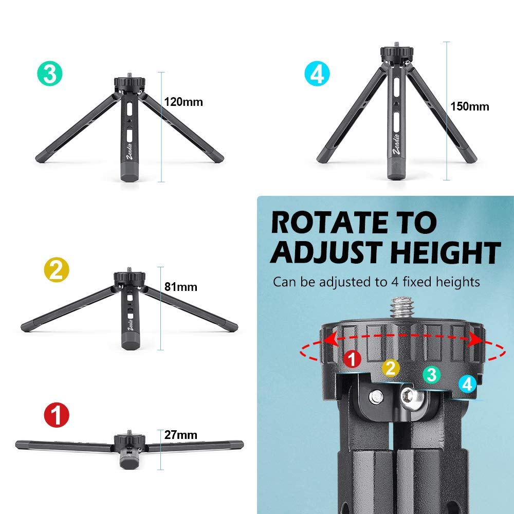 Zeadio Metal Adjustable Tripod, 4 Adjustable Heights Desktop Tripod Stand, Fits For Smooth 4, Crane Plus, Osmo Mobile, Ronin-S, Vimble 2, Gimbal Handle Grip Stabilizer And All Cameras