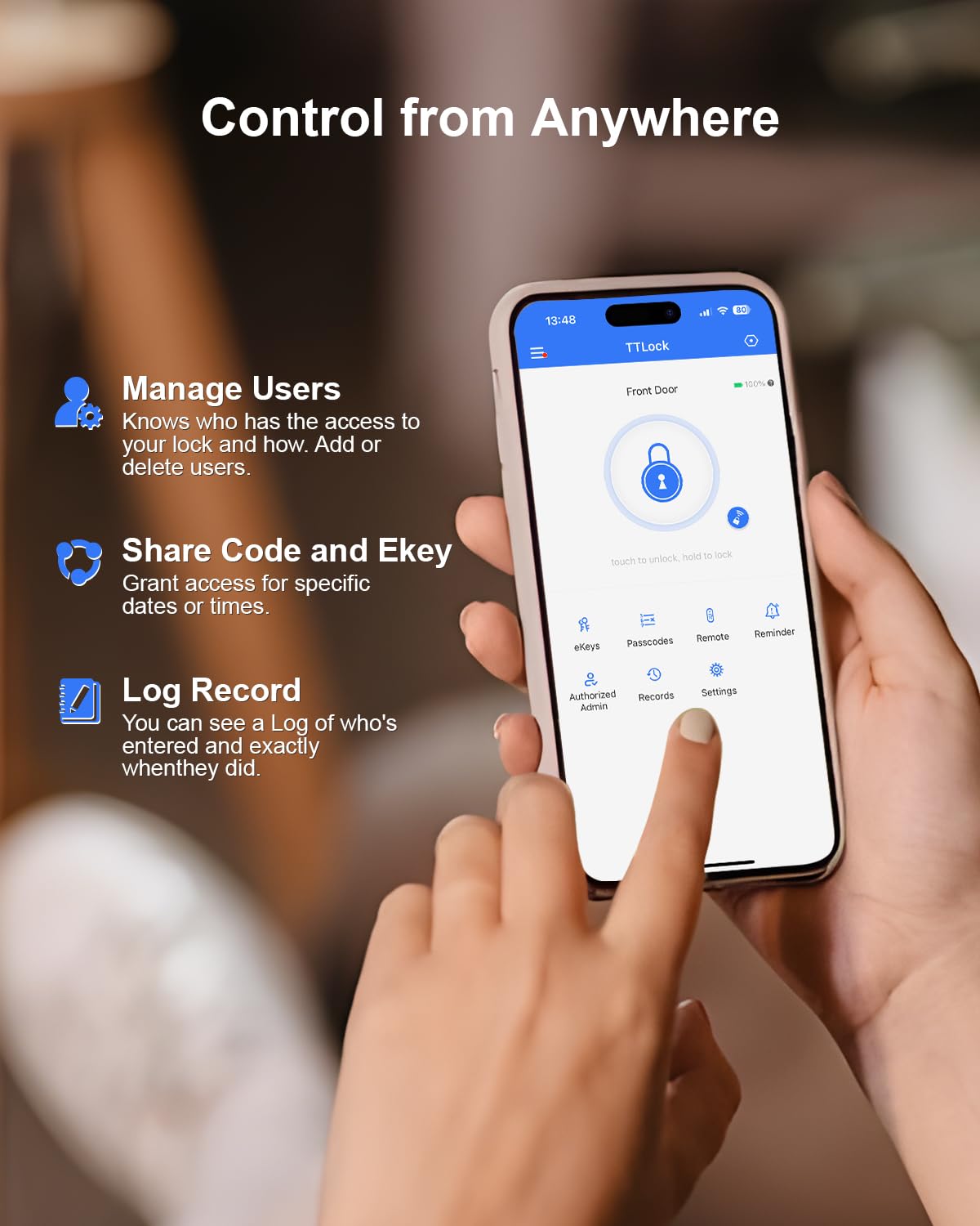 Apestellar Smart Door Lock, Built-In Wifi Keyless Entry Door Lock Deadbolt With App Remote Control, No Hub Required Deadbolt Lock, Easy Installation For Front Door-Satin Nickel
