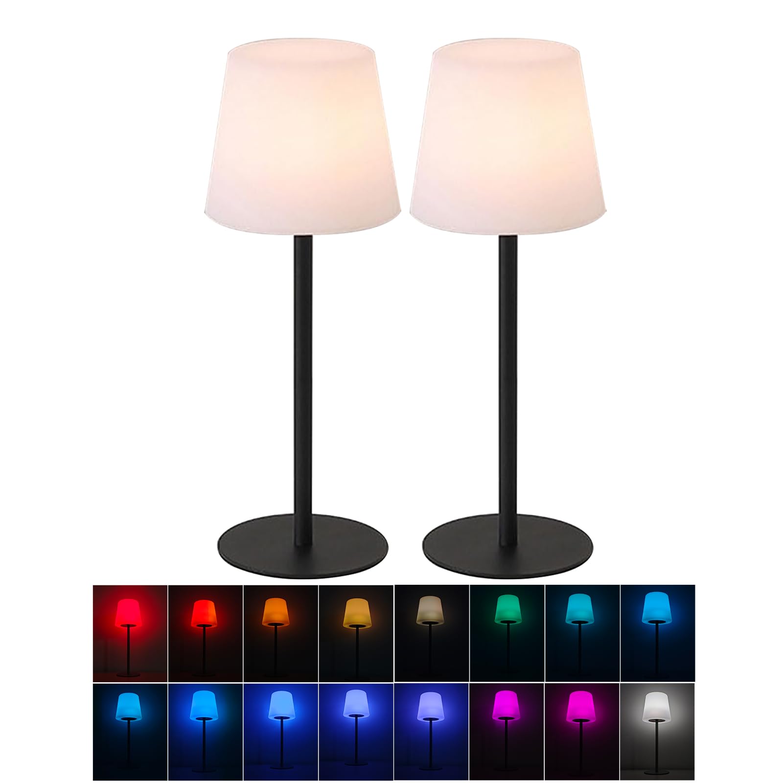 Borelor Cordless Table Lamp, 16 Color Changing Remote Control Led Desk Lamp, Rechargeable And Dimmable Night Light For Home,Bedroom,Living Room(2 Pack)