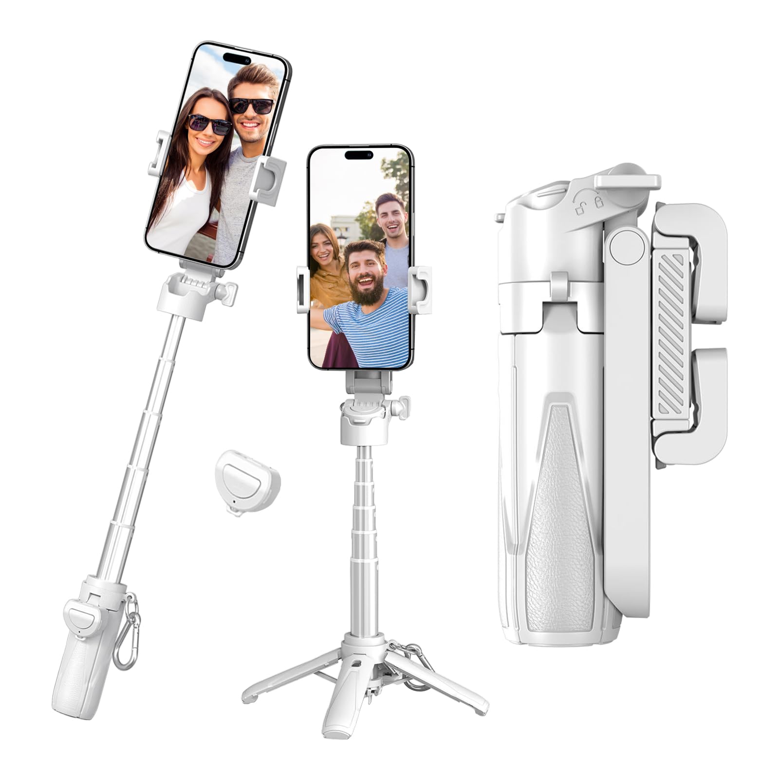 Crideng Selfie Stick Tripod, Pocket Mini Travel Tripod 360° Adjustable, With Remote Capture Photos, Extendable Cell Phone Stand, Phone Tripod Detachable, 3-In-1 Mini Phone Grip(White)
