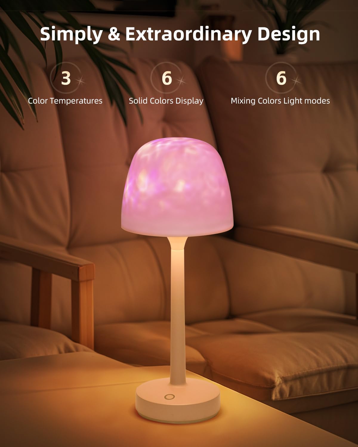 Chloranthus Ocean Wave Cordless Projector Light, Rgb Color Changing Table Lamp, Portable Battery Night Light Led Aurora Projector With Remote Control For Bedroom Living Room Game Party Atmosphere Lights