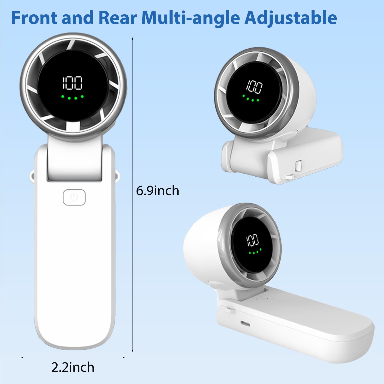 Portable Handheld Fan, 100 Speed Adjustable Angle Turbo Mini Fan With Led Display 100 Speeds