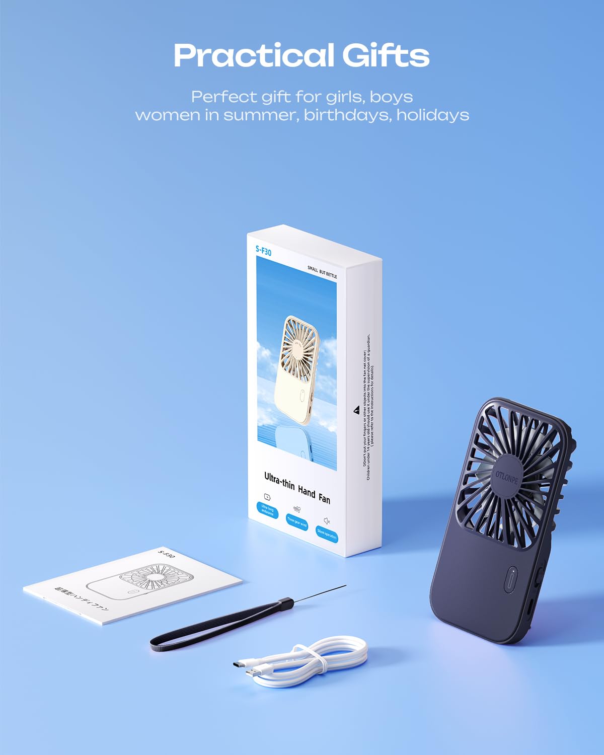Otlonpe Mini Portable Handheld Fan, Small Personal Rechargeable Hand Held Fan With Foldable Stand