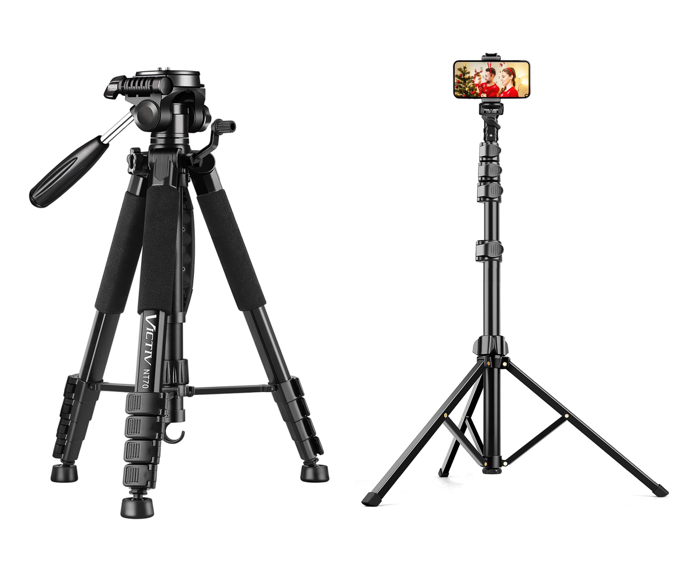 Victiv Camera Tripod And Phone Tripod, Adjustable 74 Camera Tripod Stand, Tall 71 Tripod For Cellphone