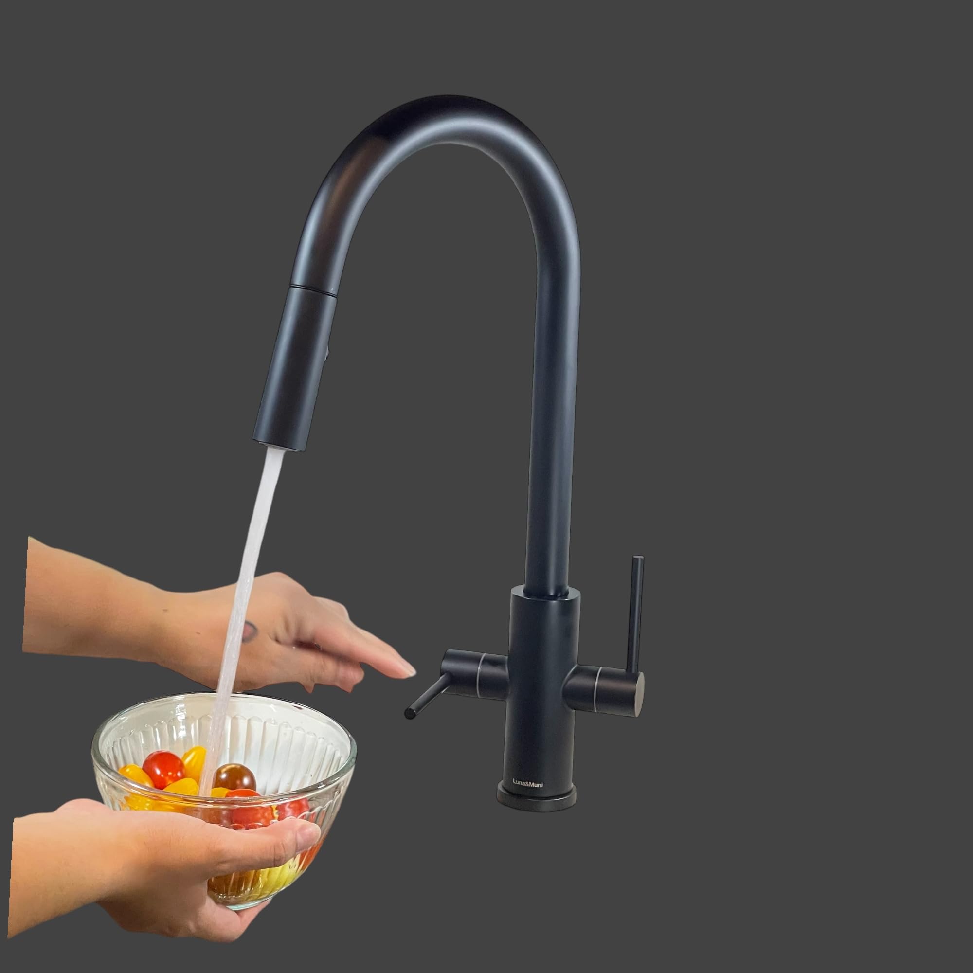 Luna&Muni Luna&Muni,Kitchen Faucet Matte Black,Kitchen Faucets,Kitchen Faucet With Pull Down Sprayer