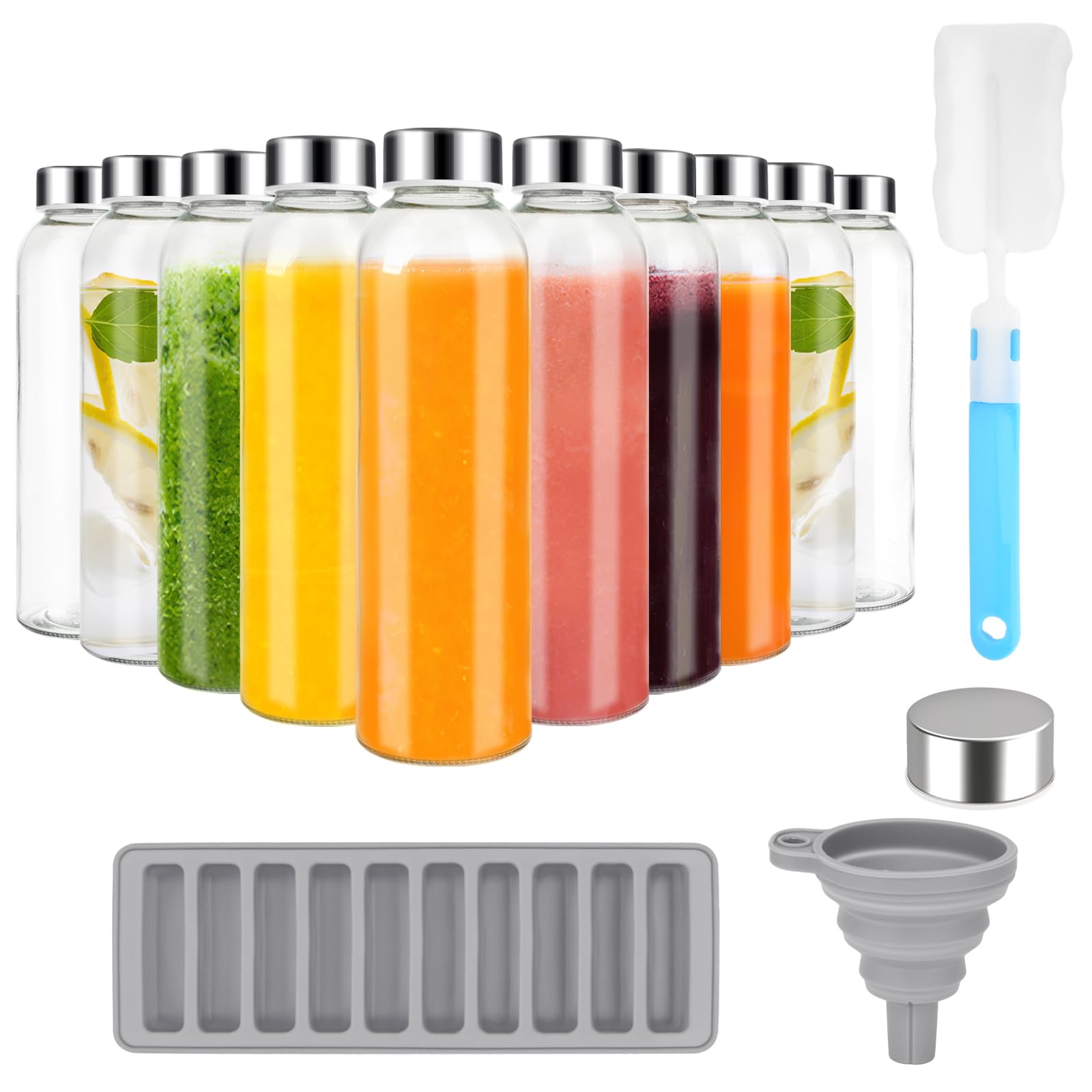 Zukro Glass Water Bottles With Lids 18 Oz, Reusable Clear Juice Bottles With Stainless Steel