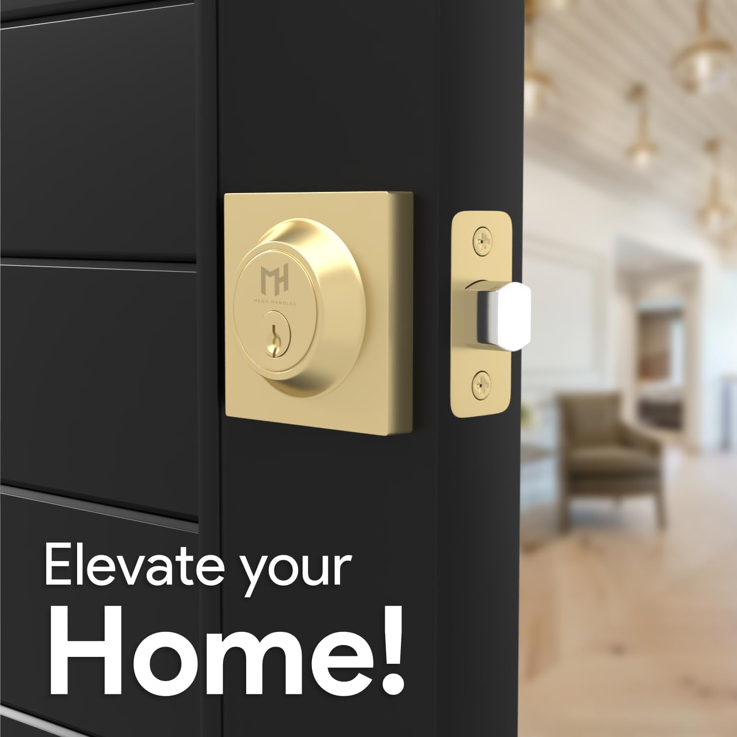 Mega Handles - Suana Heavy Duty Square Locking Deadbolt - Left/Right Handed - Interior/Exterior - Satin Brass