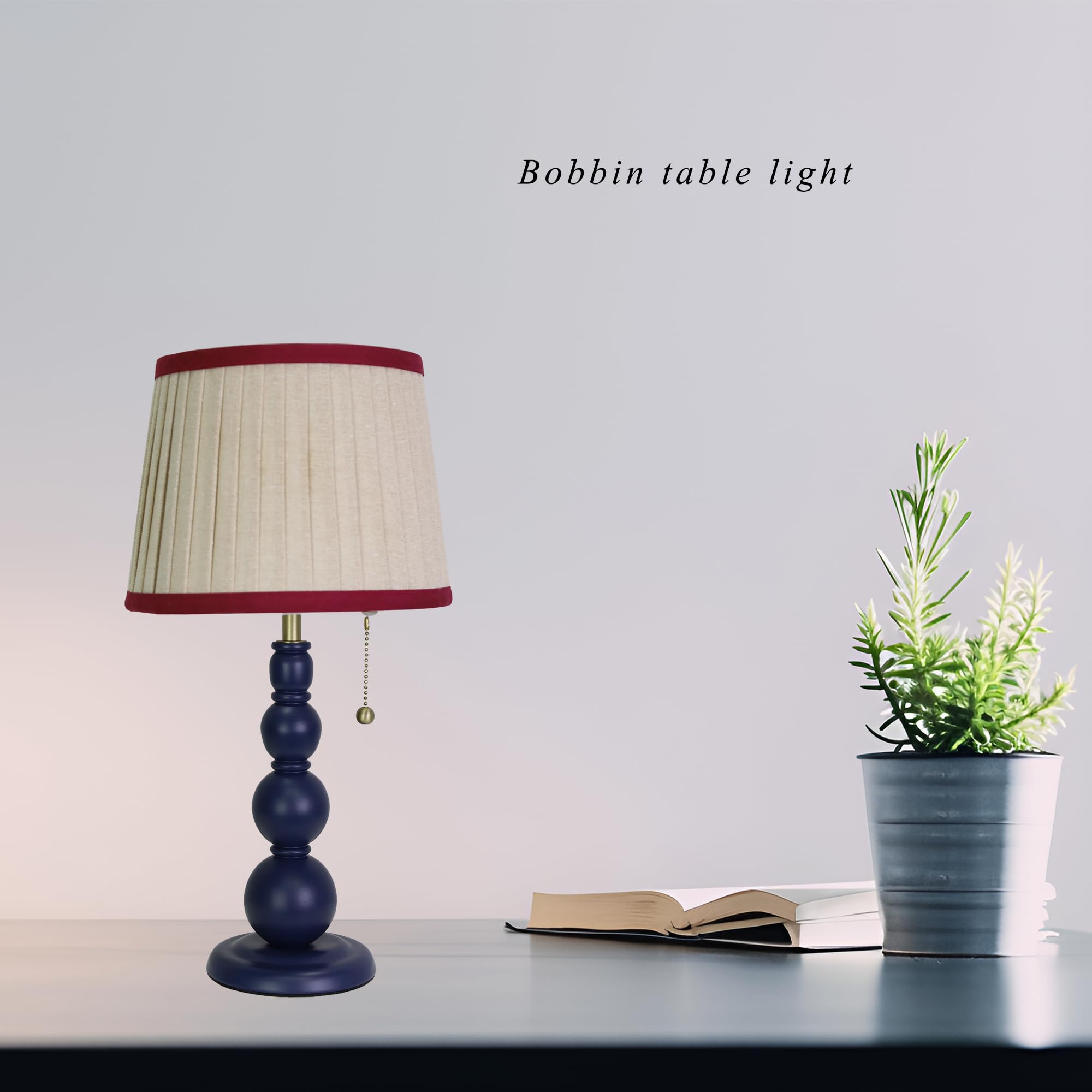 Sylw Modern Table Lamp For Living Room, Farmhouse Table Lamps, 8X8X15 Inch Navy Wood Base Desk Lamp Pull Chain Switch Desk Lamp For Bedrooms And Office (Cream Tapered Pleated Cloth Shade)