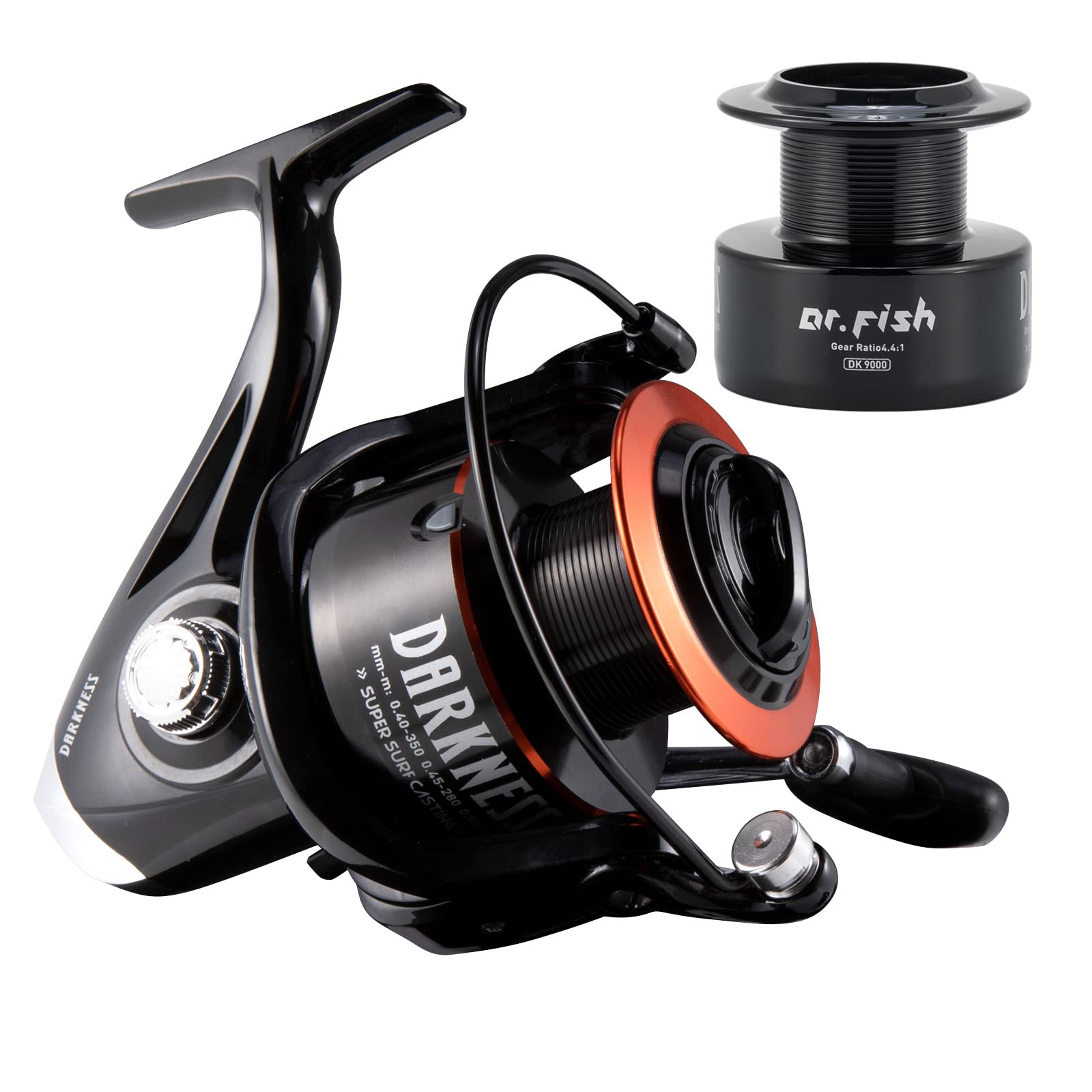 Dr.Fish Darkness Spinning Reel 8000/9000 Saltwater Surf Fishing Graphite Body, 9+1 Stainless Steel Bbs, 35Lb Carbon Fiber Drag, Spare Spool, Heavy Duty Big Game Fishing Surf Casting