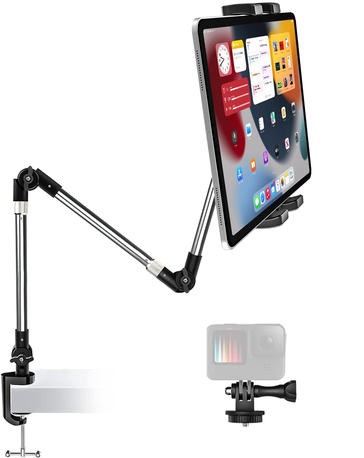 Woleyi Tablet Holder For Desk Clamp 360° Phone Ipad Mount, 35" Adjustable Arm Tablet Stand For Bed, Aluminum Flexible Webcam Camera Clip For Ipad Pro 12.9 Air Mini, Tabs, Switch, Iphone, 4.7-13" Device/Gopro