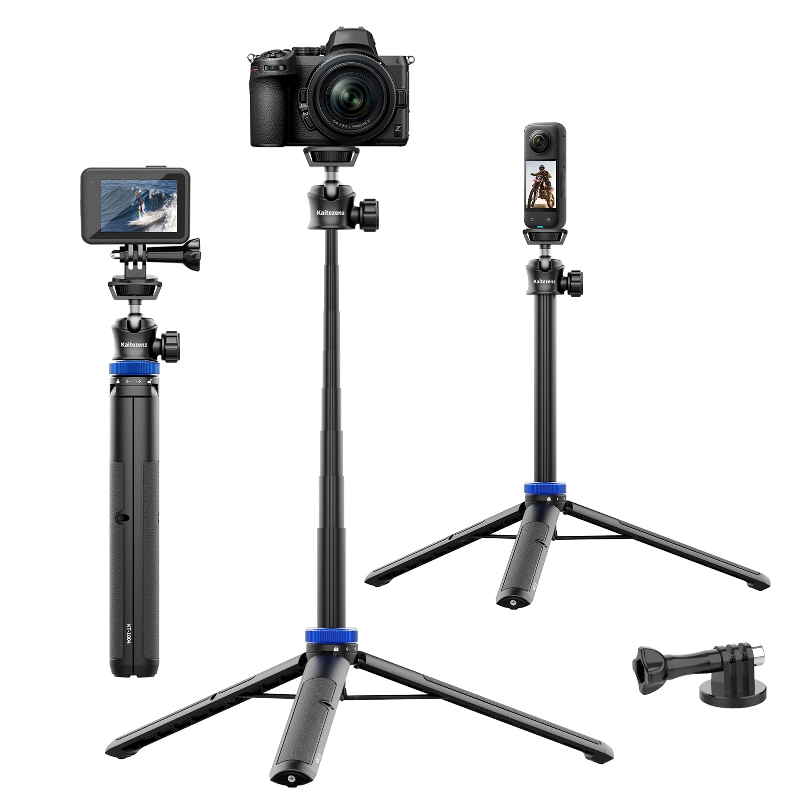 Kaitezenz Selfie Stick Tripod For Gopro Camera, 62" Extendable Tripod Stand With 360° Ball Head 1/4" Screw, Portable Lightweight Camera Tripod For Gopro Max Hero 11 10 9 8 7 6 5 Dji Osmo Action Camera