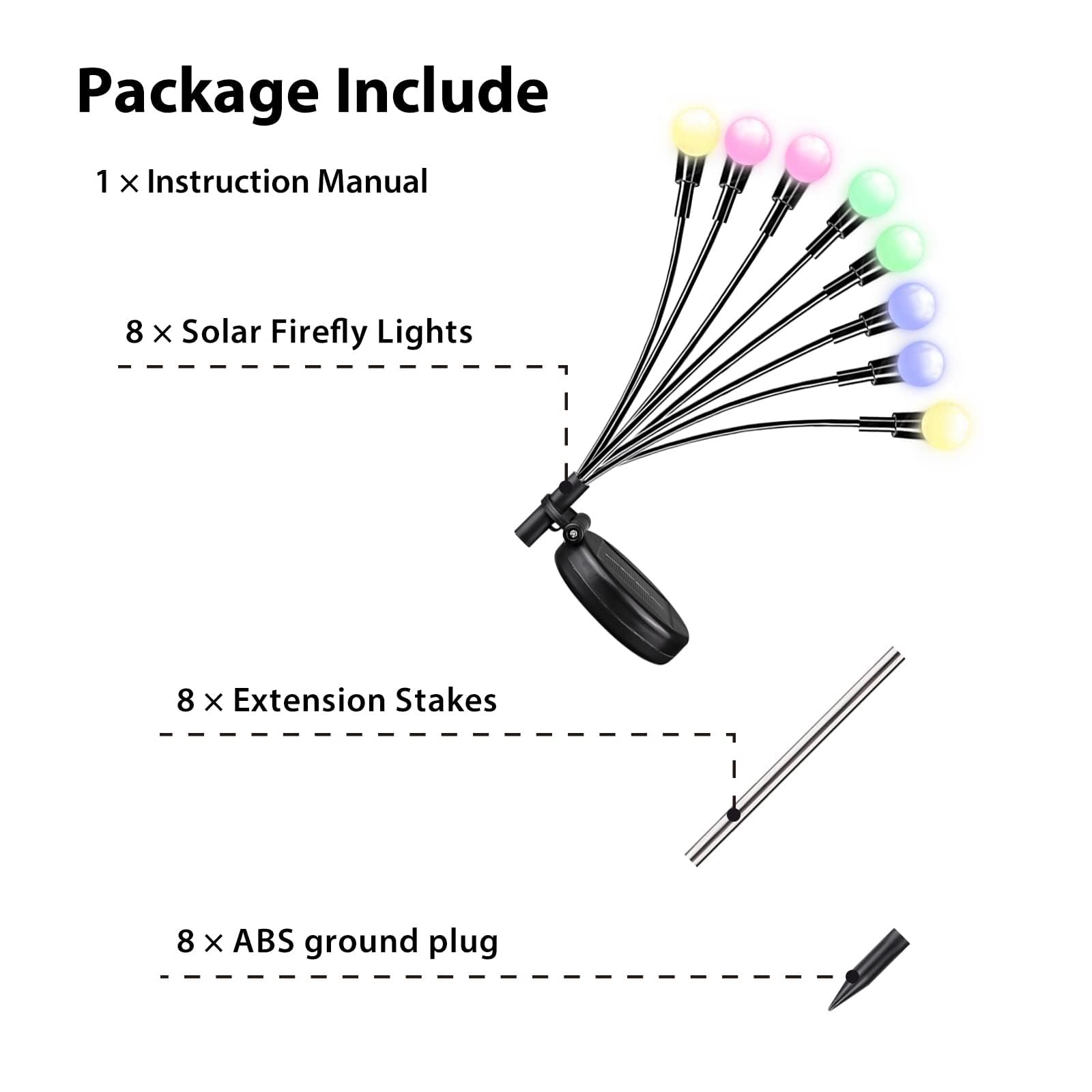 Bossern  Solar Garden Lights, 8 Pack Solar Firefly Lights, Solar Sway Lights Outdoor Waterproof, Solar Twinkle Swaying Fairy Light For Yard Patio Pathway Garden Decoration (Multi Color)