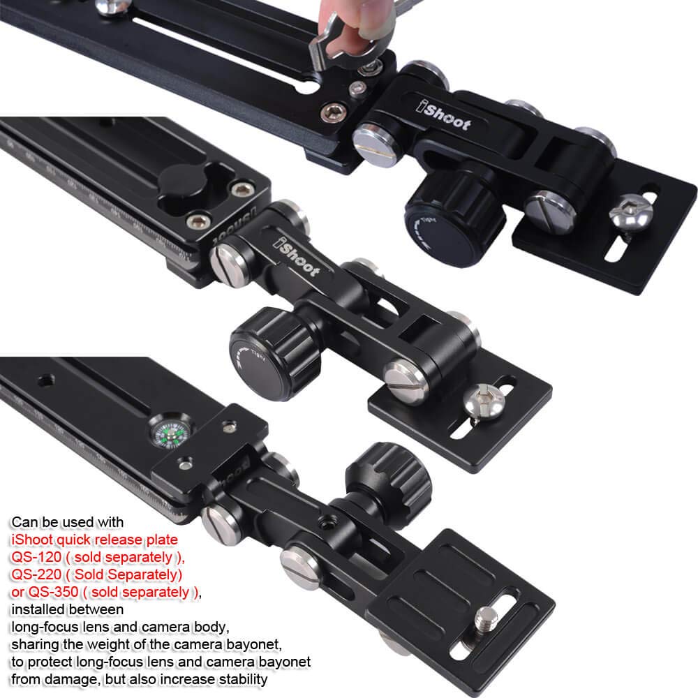 Ishoot All-Metal Retractable Long-Focus Lens Support Stand, Foldable Telephoto Zoom Lens Bracket Camera Holder Bayonet Protector, With 1/4" Screw, Is-Tb01