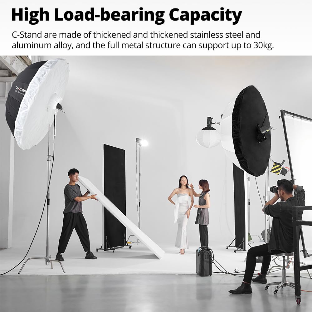 Ambitful Stainless Steel Heavy Duty C-Stand, 150 Cm - 320 Cm, Adjustable Photographic Sturdy Tripod With Wheels For Reflectors, Softboxes, Monolights, Heavy Duty Holding Arm