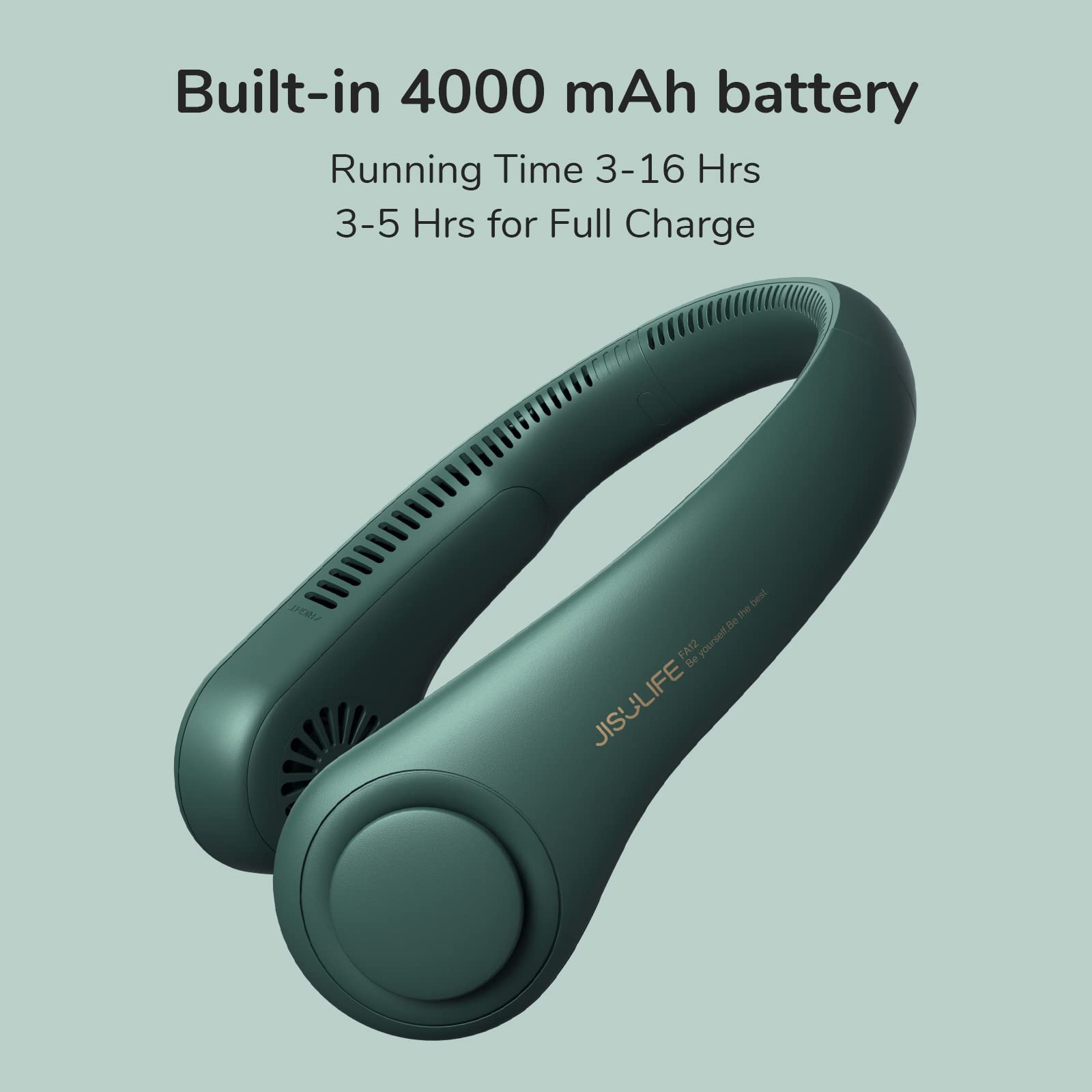Jisulife Portable Neck Fan, Hands Free Bladeless Fan, 5 Speeds, 4000 Mah Battery Operated Wearable