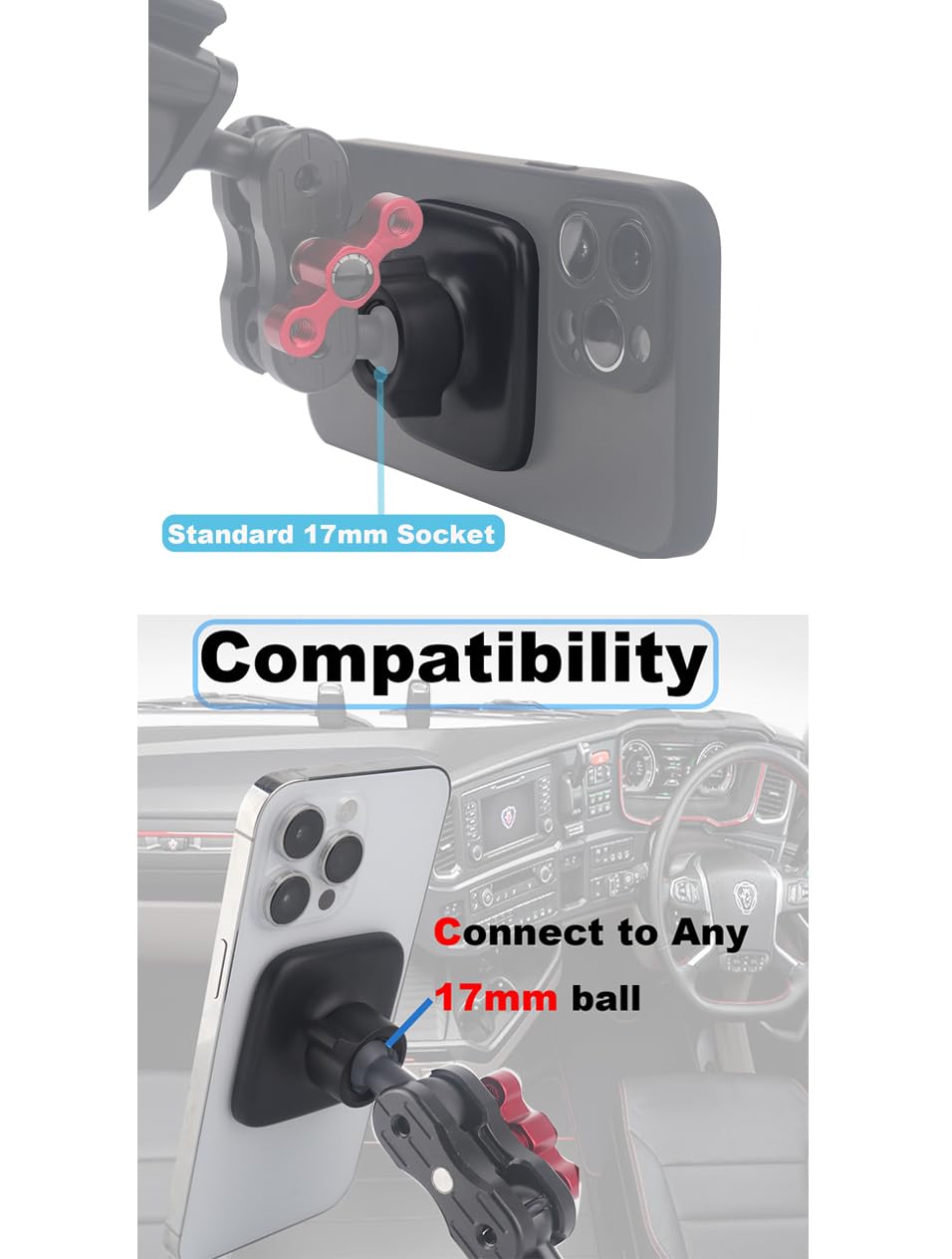 Rigdance 17Mm Magnetic Phone Mount Base For Magsafe 0.67" Ball Socket, Replacement Phone Car Mount Accessory (Simple Square Design)